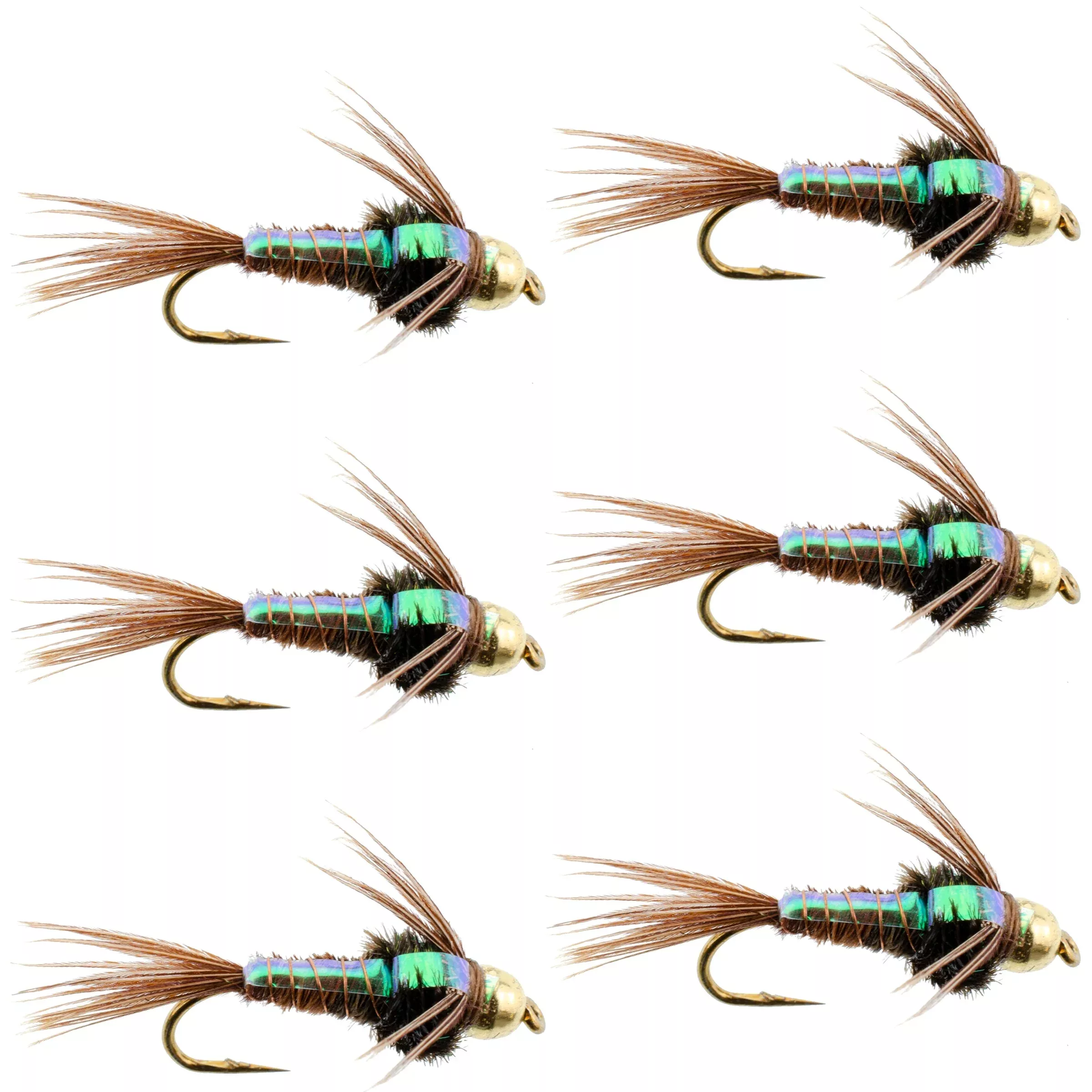 Bead Head Flash Back Pheasant Tail Nymph Fly Fishing Flies – 6 Flies Hook Size 10