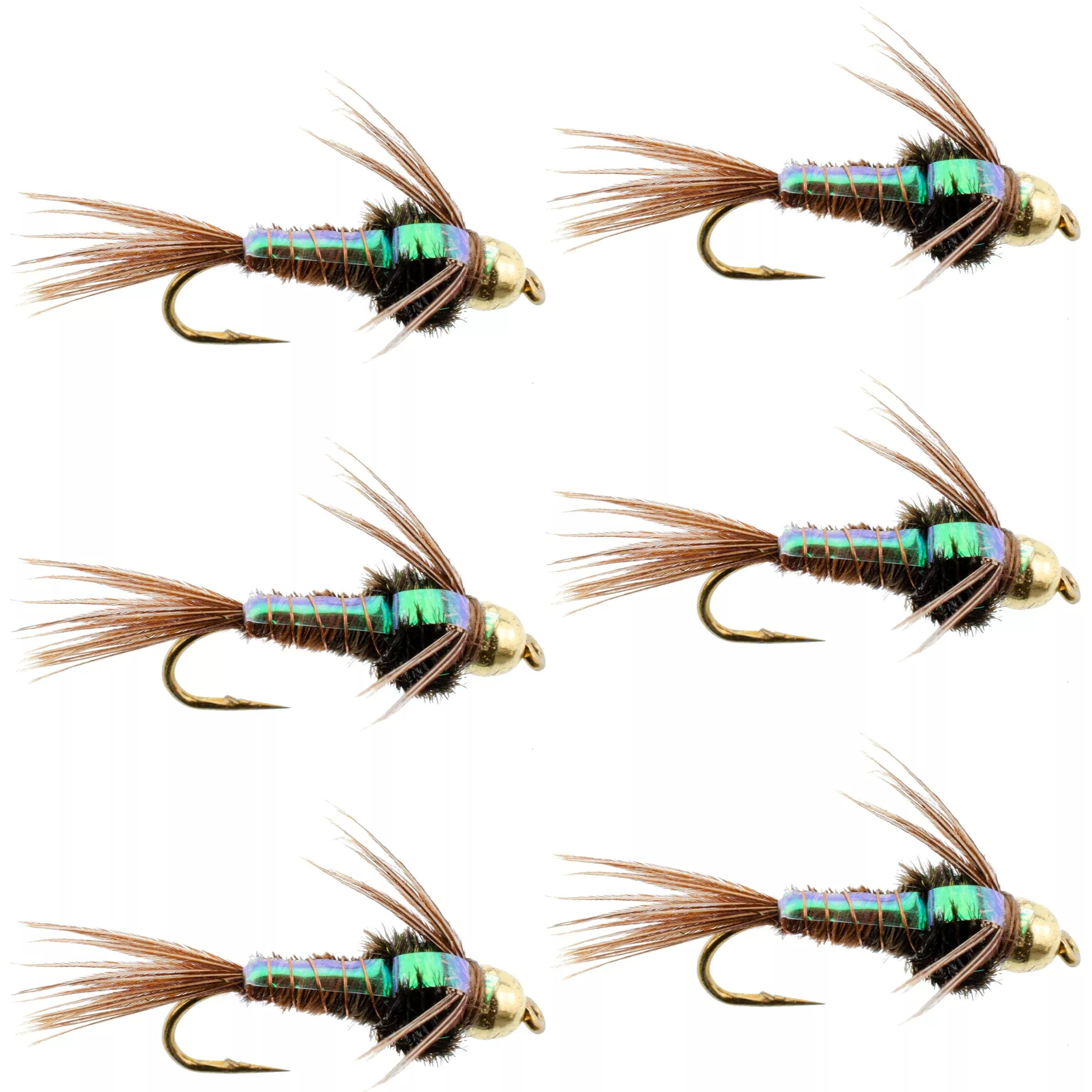 Bead Head Flash Back Pheasant Tail Nymph Fly Fishing Flies – 6 Flies Hook Size 12
