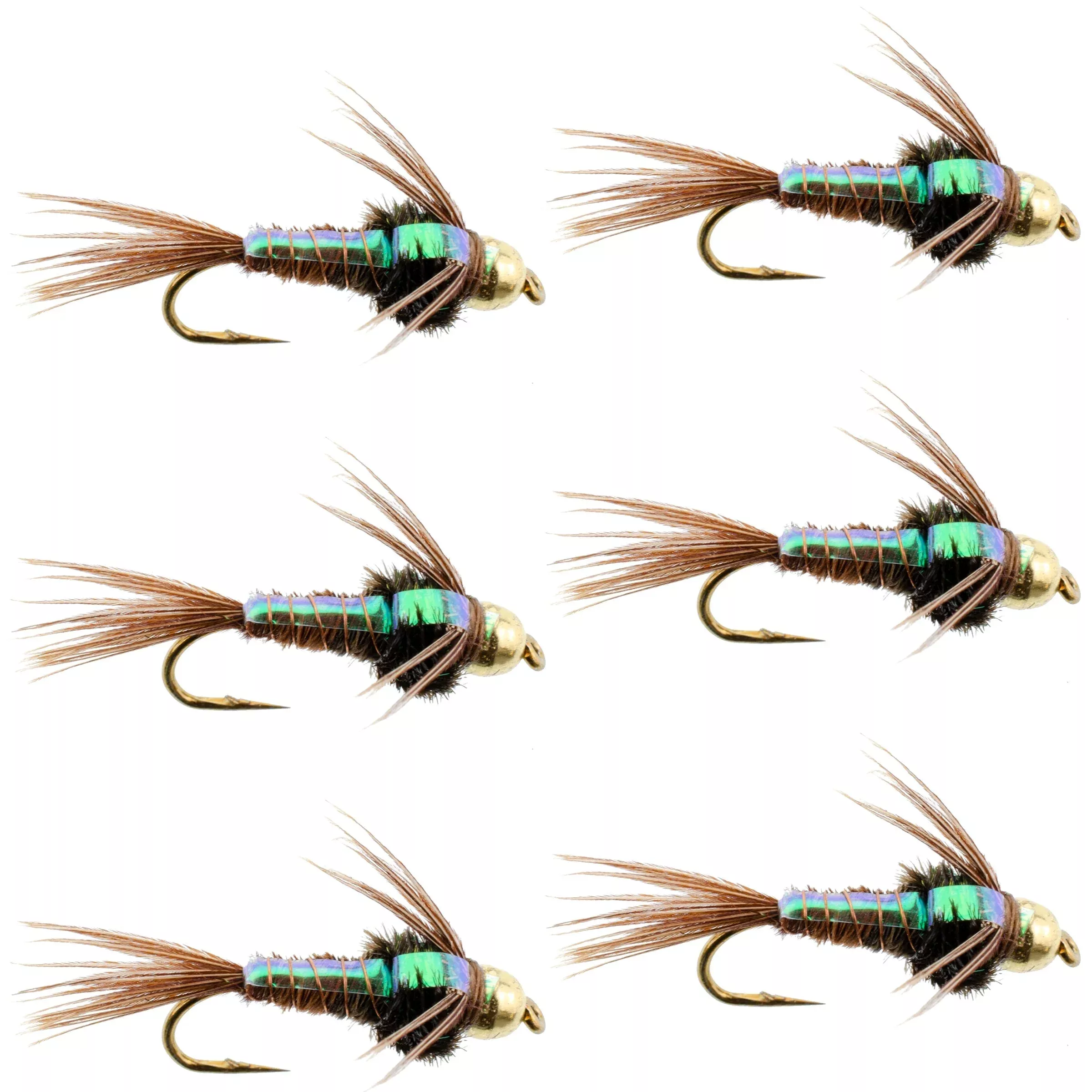 Bead Head Flash Back Pheasant Tail Nymph Fly Fishing Flies – 6 Flies Hook Size 14