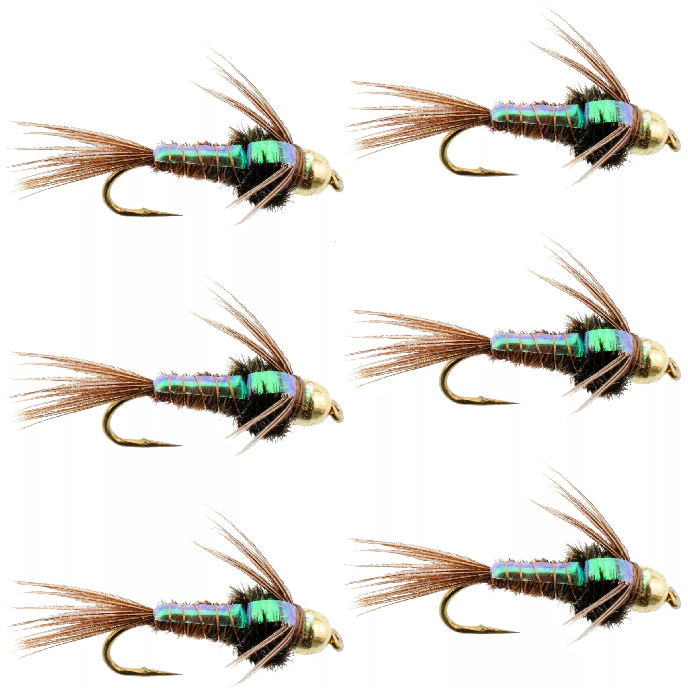 Bead Head Flash Back Pheasant Tail Nymph Fly Fishing Flies – 6 Flies Hook Size 16