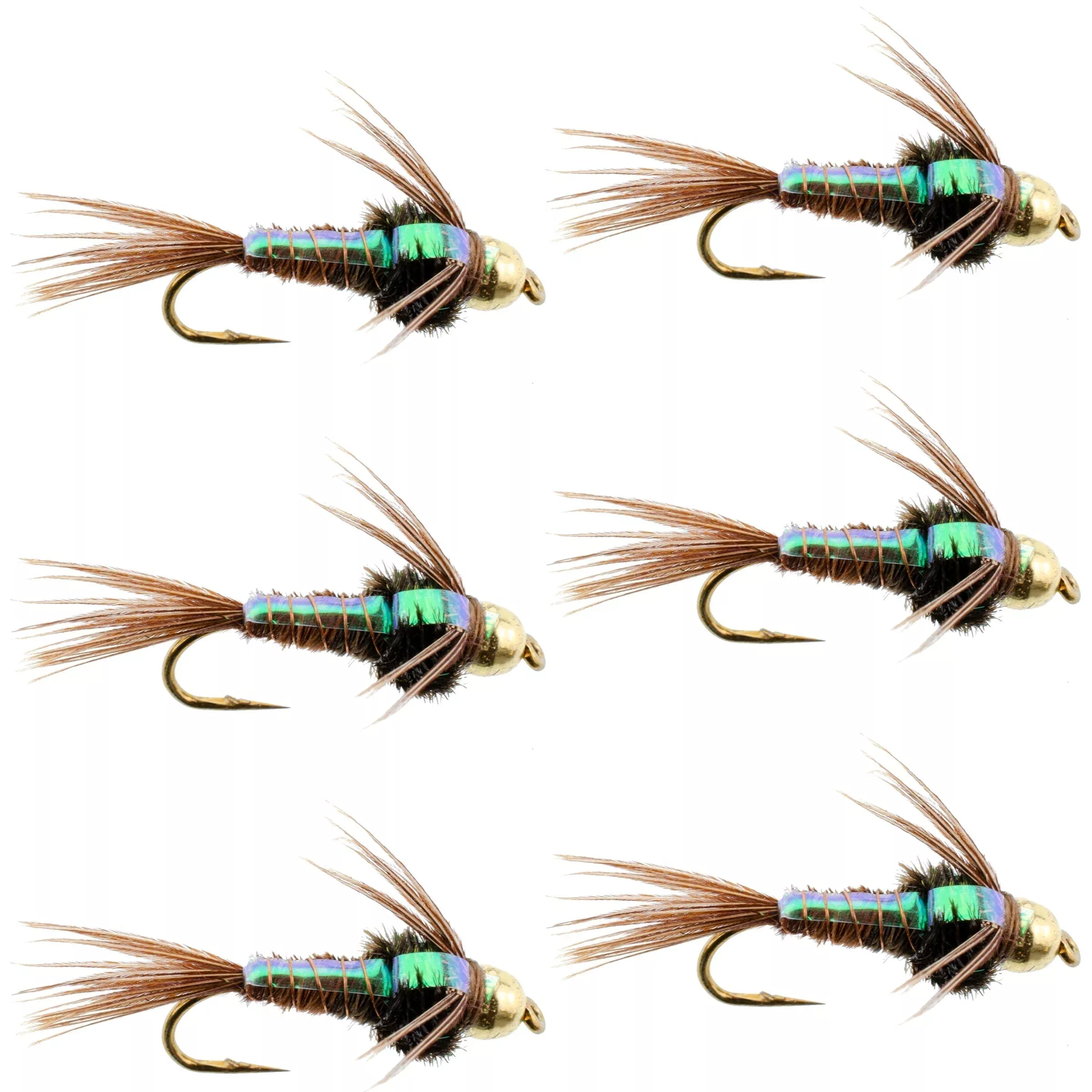 Bead Head Flash Back Pheasant Tail Nymph Fly Fishing Flies – 6 Flies Hook Size 18