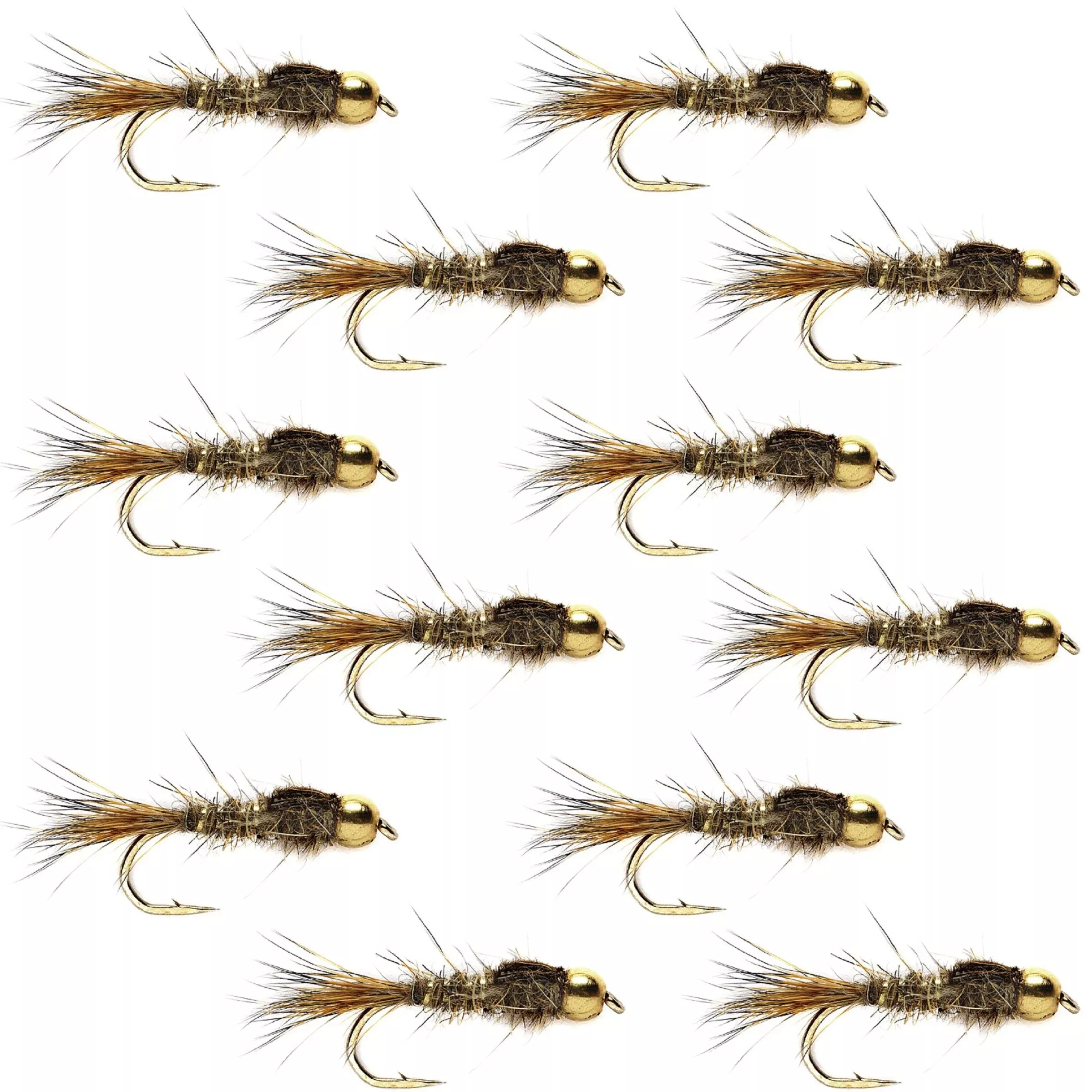 Bead Head Gold Ribbed Hares Ear Nymph 1 Dozen Flies – Size 10