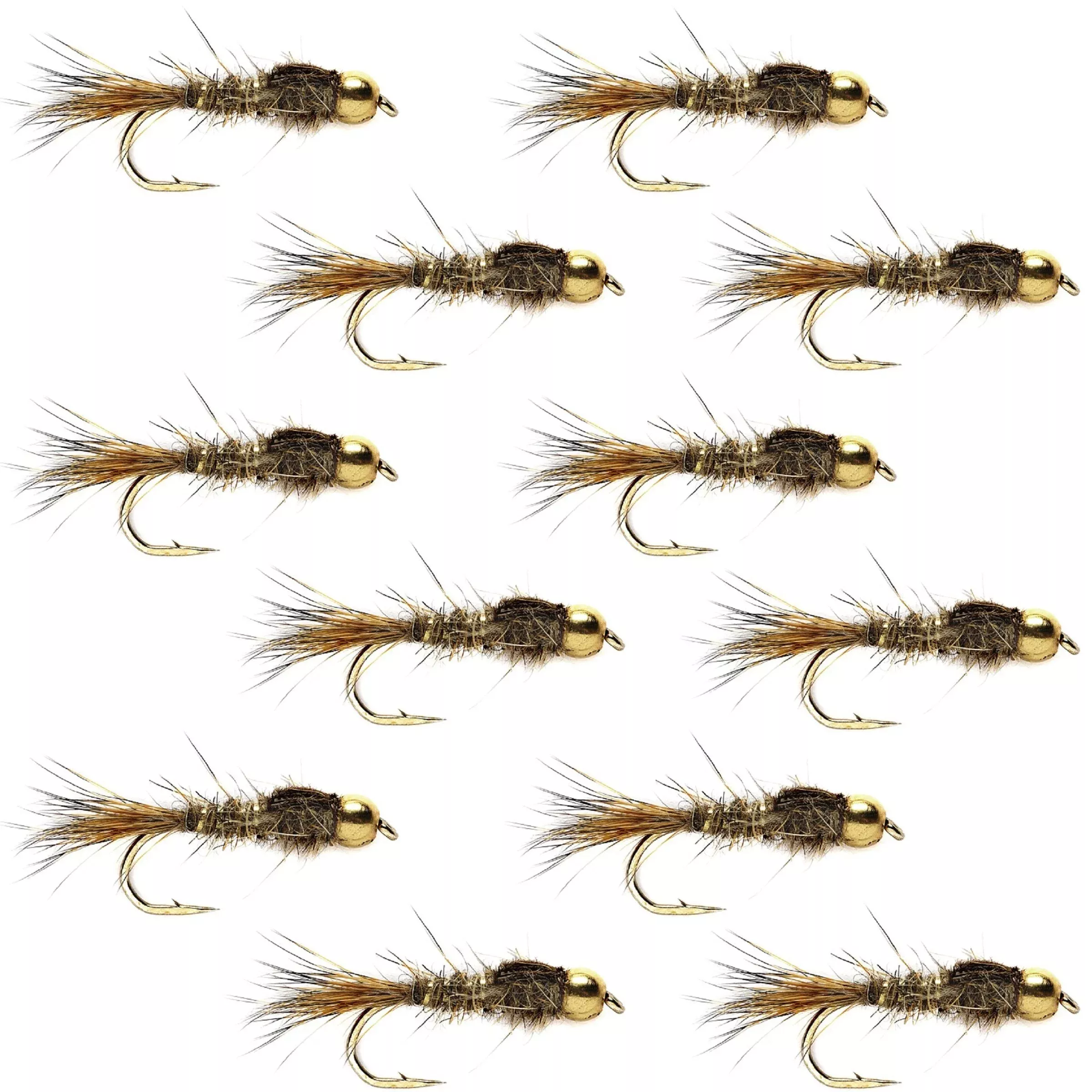 Bead Head Gold Ribbed Hares Ear Nymph 1 Dozen Flies – Size 14