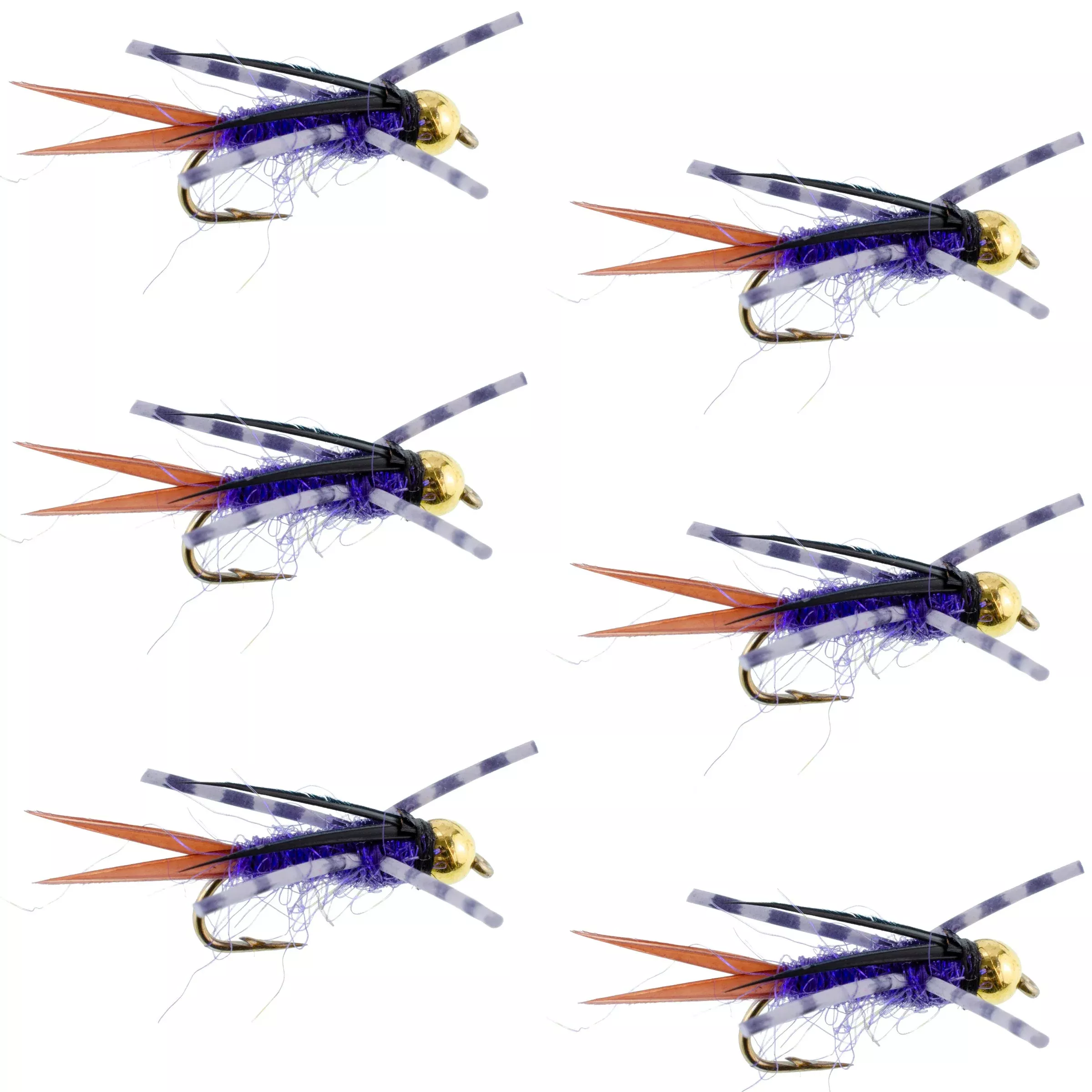 Bead Head Purple Batman Rubber Legs Nymph Fly – 6 Flies Hook Size 12
