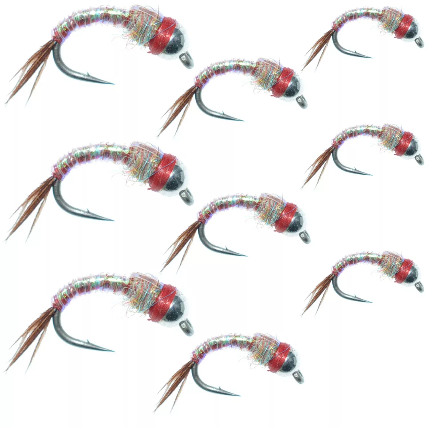 Bead Head Rainbow Warrior Midge Assortment- Silver Bead Head – 3 Each of 3 Sizes 14, 16, 18