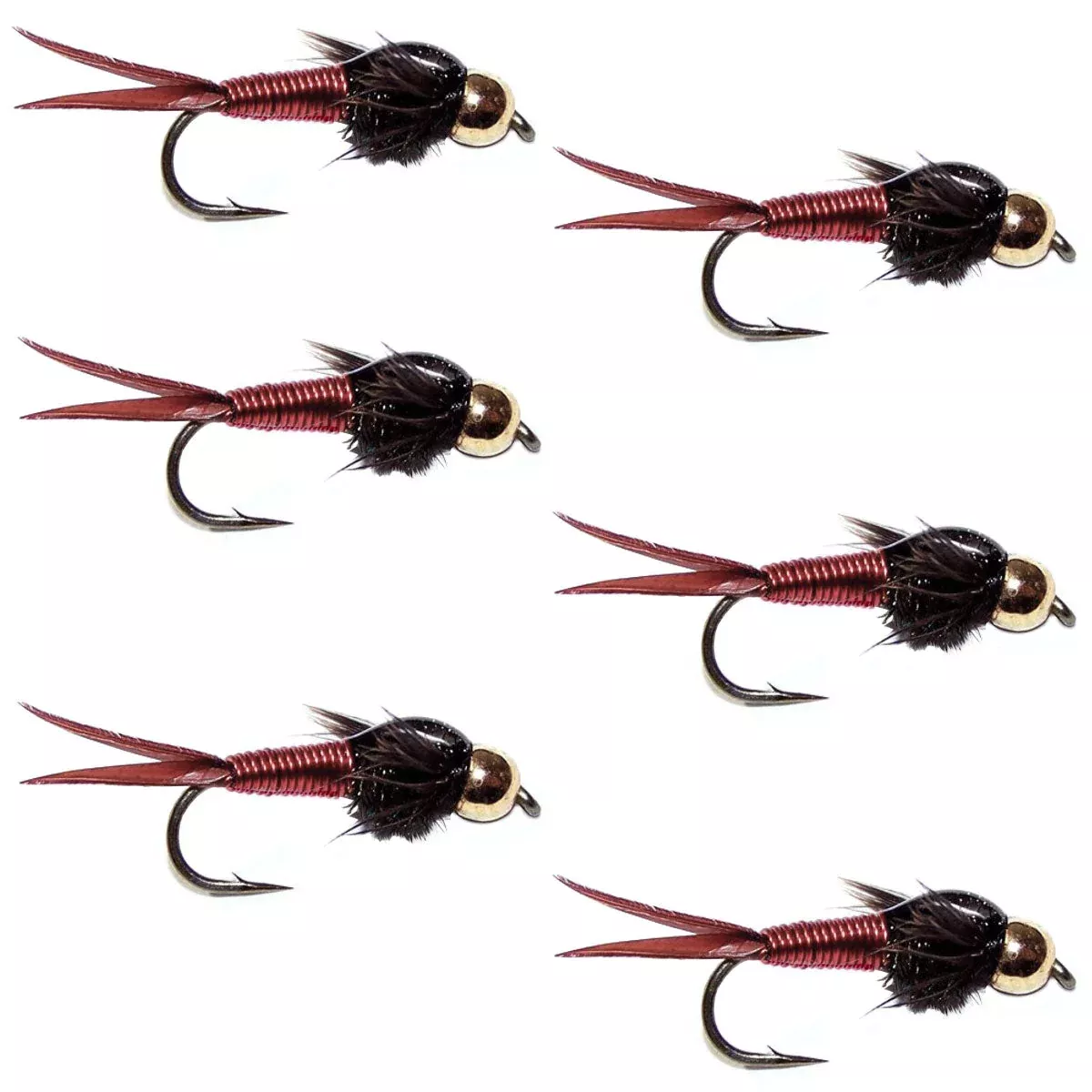 Bead Head Red Copper John Nymph Fly 6 Flies -Hook Size 14