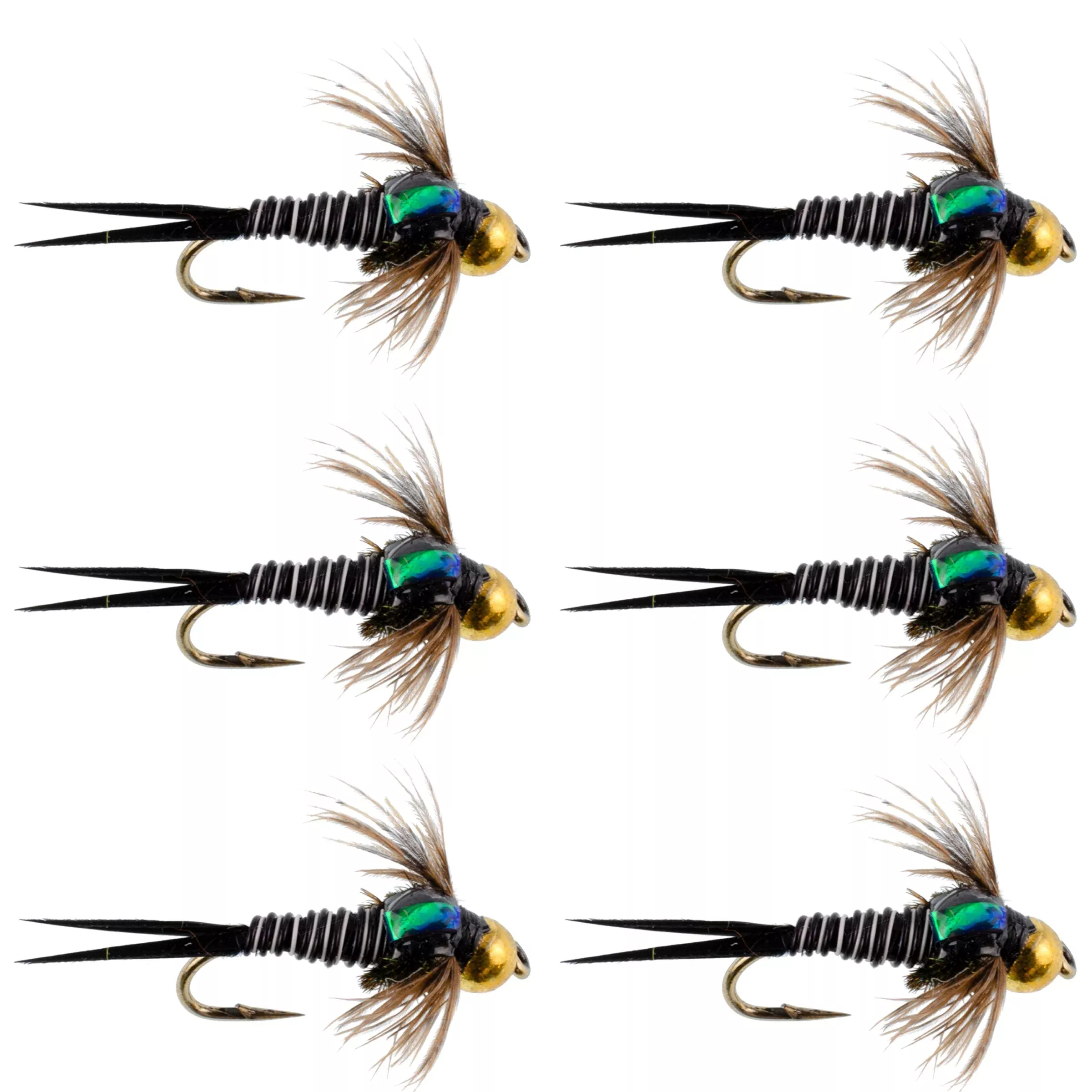 Bead Head Zebra Copper John Nymph Fly Fishing Flies – Set of 6 Flies Hook Size 12