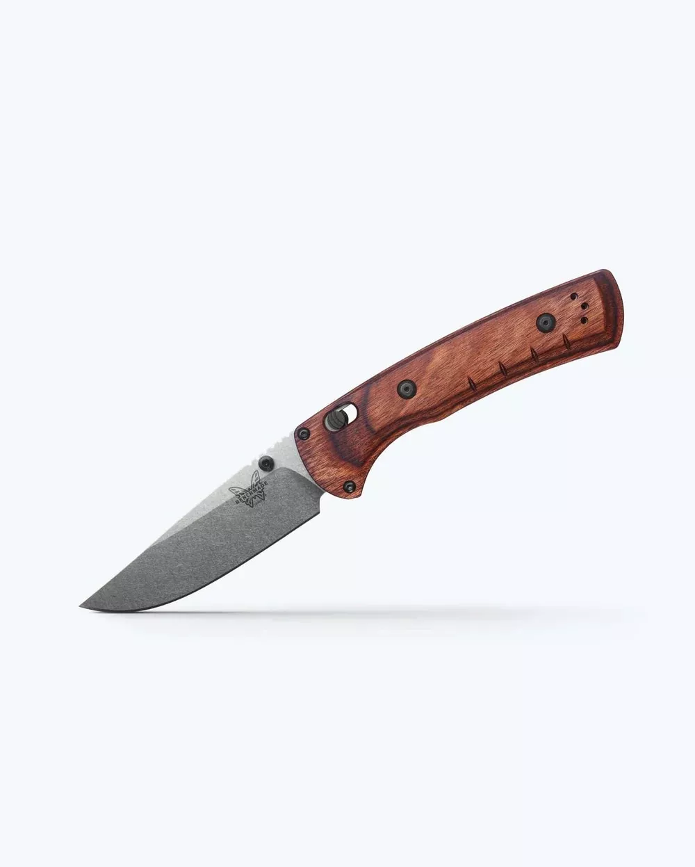Benchmade 15090 SlipRidge Folding Knife, 3.5″ MagnaCut Stonewashed Modified Clip Point Blade, Stabilized Wood Scales W/ Clip