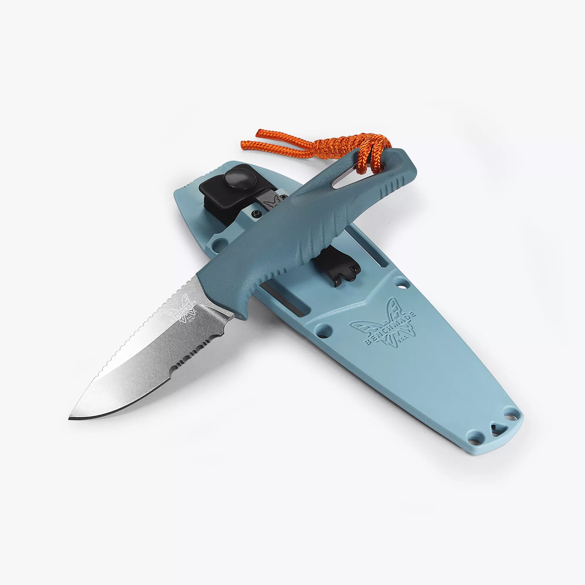 Benchmade 18050S Intersect Fixed Blade Knife, 2.68″ Partially Serrated CPM-MagnaCut Drop Point Blade, Depth Blue Santoprene Handle W/ Molded Sheath