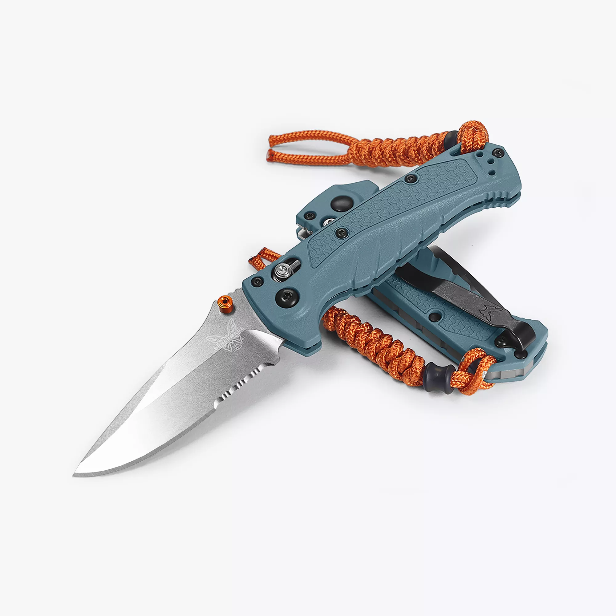 Benchmade 18065S Mini Adira Folding Knife, 3.21″ Partially Serrated CPM-MagnaCut Drop Point Blade, Depth Blue Grivory Handle W/ Clip