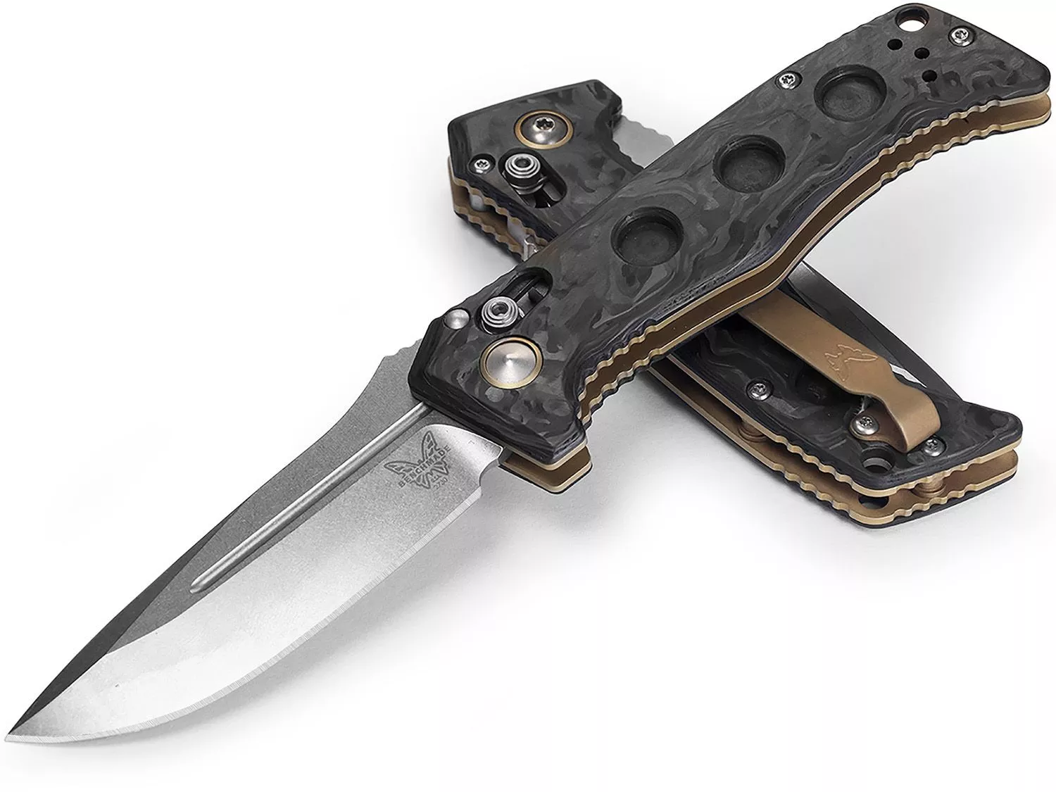 Benchmade 2730-03 Mini Auto Adamas, 3.25″ CPM-MagnaCut Drop Point Blade, Marbled Carbon Fiber Handles W/ Clip