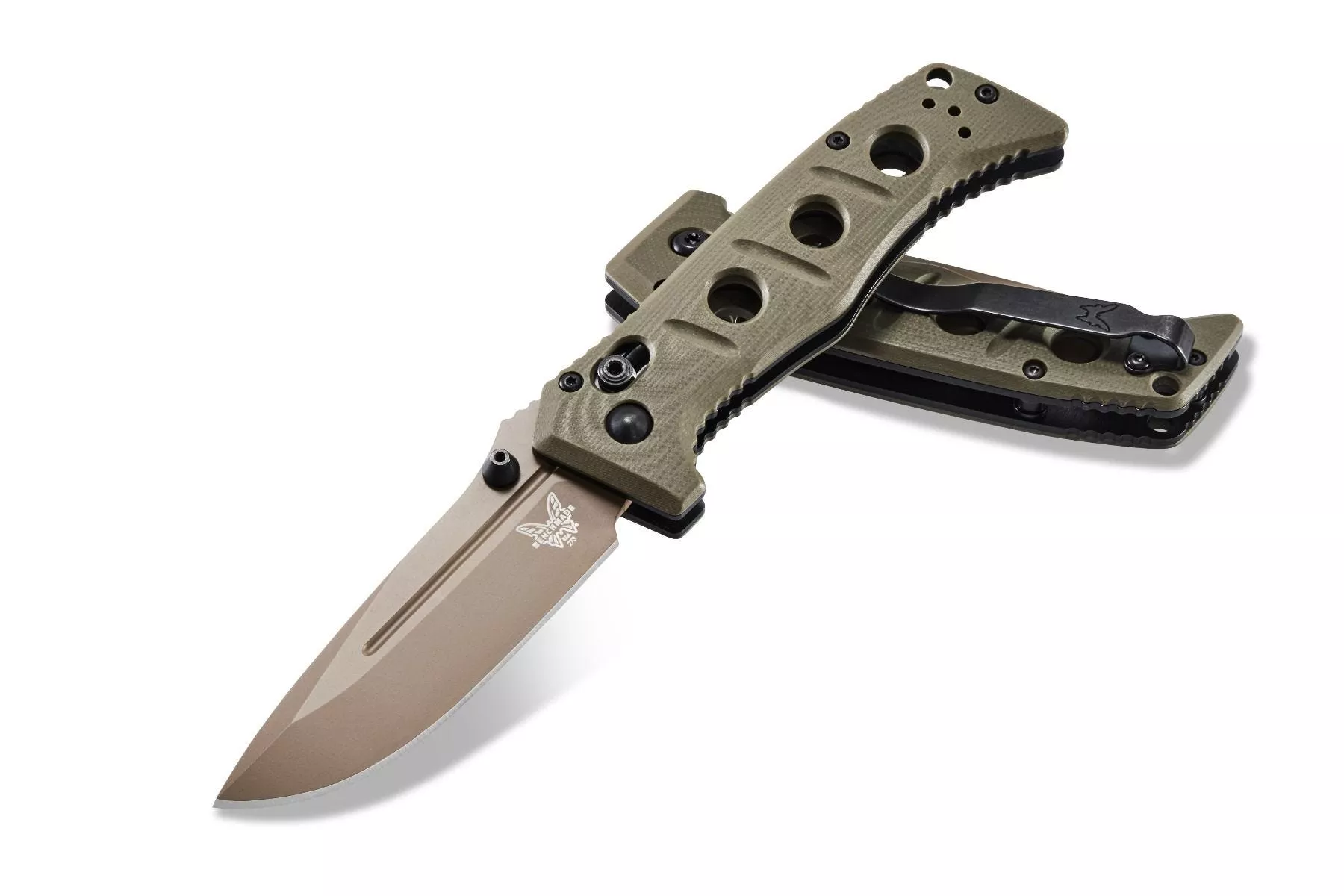 Benchmade 273FE-2 Mini Adamas – 3.25″ Plain Edge CPM-CruWear Drop Point Blade – Olive Drab G-10 Handle