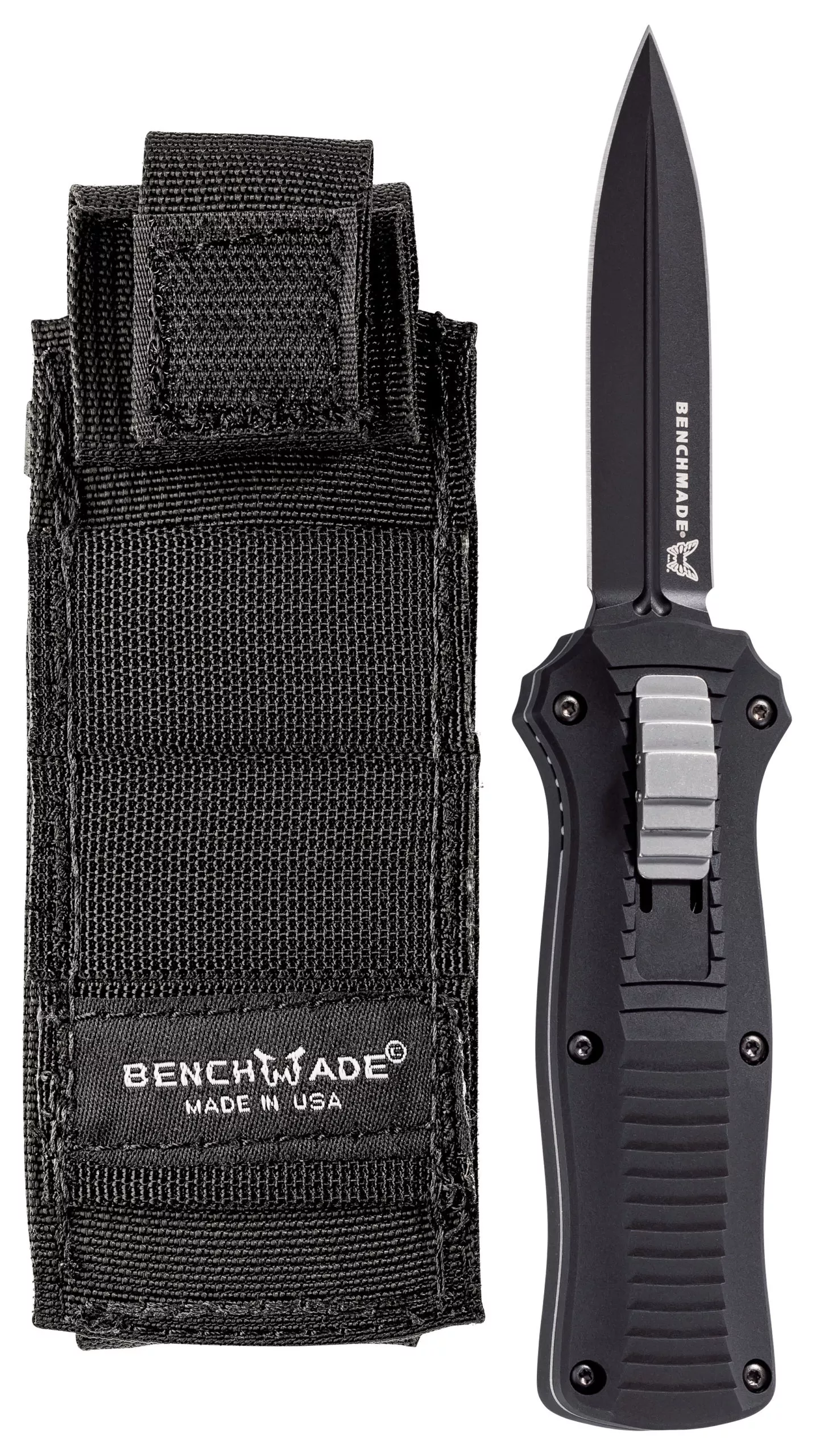 Benchmade 3350BK Mini Infidel OTF AUTOMATIC – 3.1″ Black Double Edge D2 Steel Blade – Black Hard Anodized Aluminum Handle