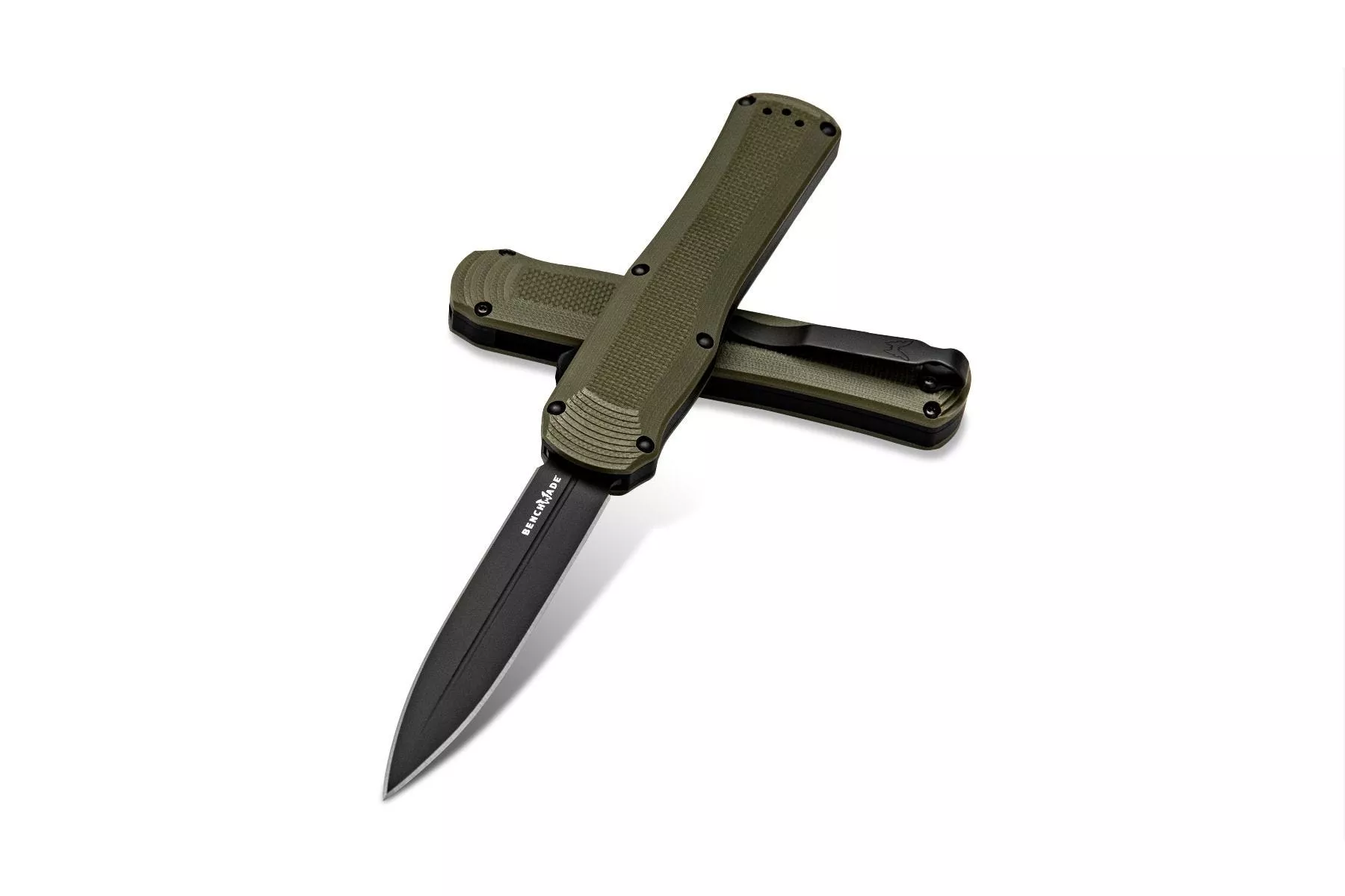 Benchmade 3400BK-1 Autocrat OTF Automatic – 3.71″ Double Edge CPM-S30V Black Finish Blade – Olive Green G-10 Handle