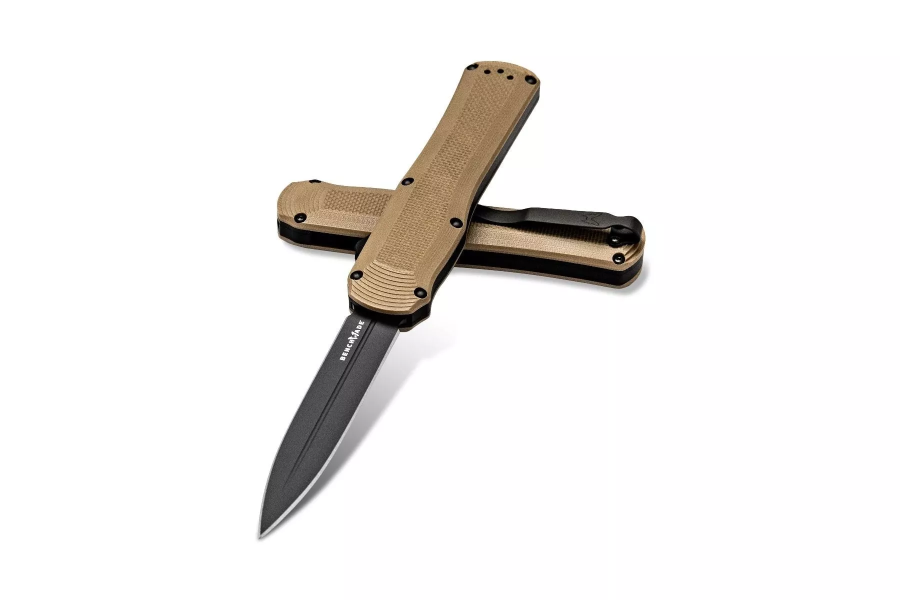 Benchmade 3400BK-2 Autocrat OTF Automatic – 3.71″ Double Edge CPM-S30V Black Finish Blade – Coyote Brown G-10 Handle