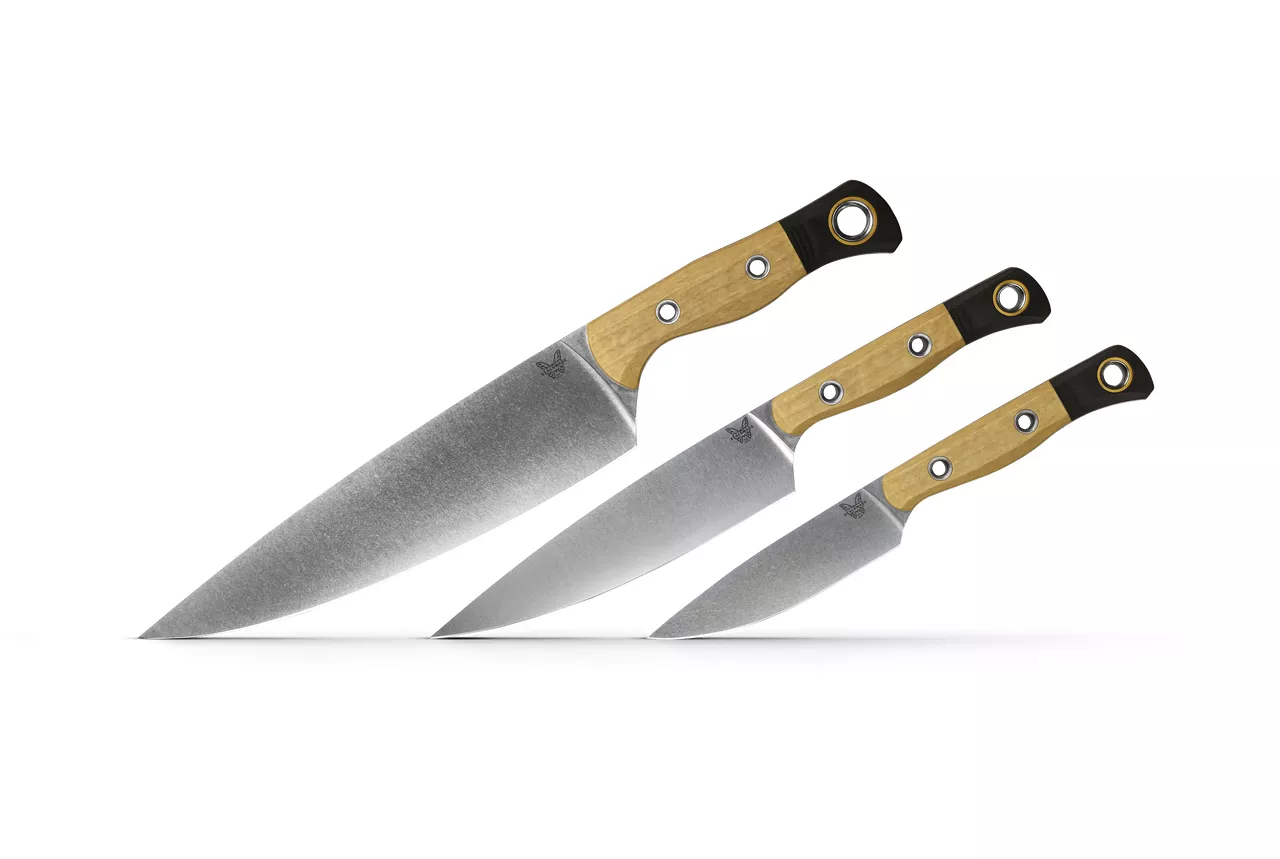 Benchmade 4000-02 Three Piece Fixed Blade Kitchen Knife Set, CPM-154 Blades, Maple Richlite/G-10 Handles
