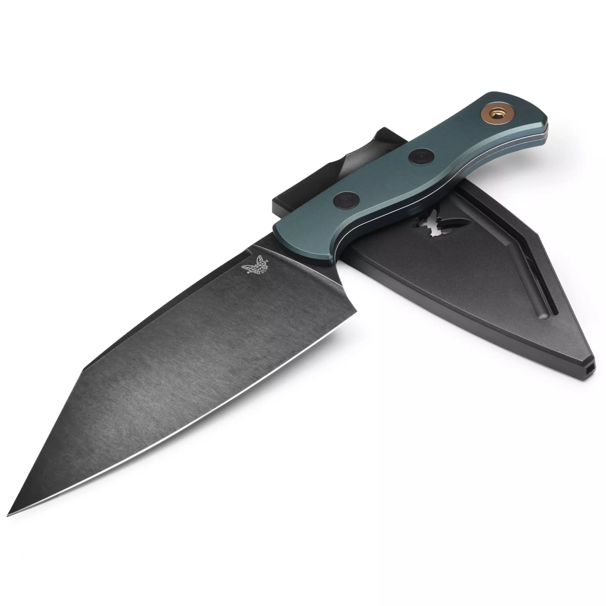 Benchmade 4010BK-2501 Limited Edition Station Knife Fixed Blade, 5.82″ CPM-154 Black Battlewash Clip Point Blade, Taiga Green Aluminum Handles W/Sheath