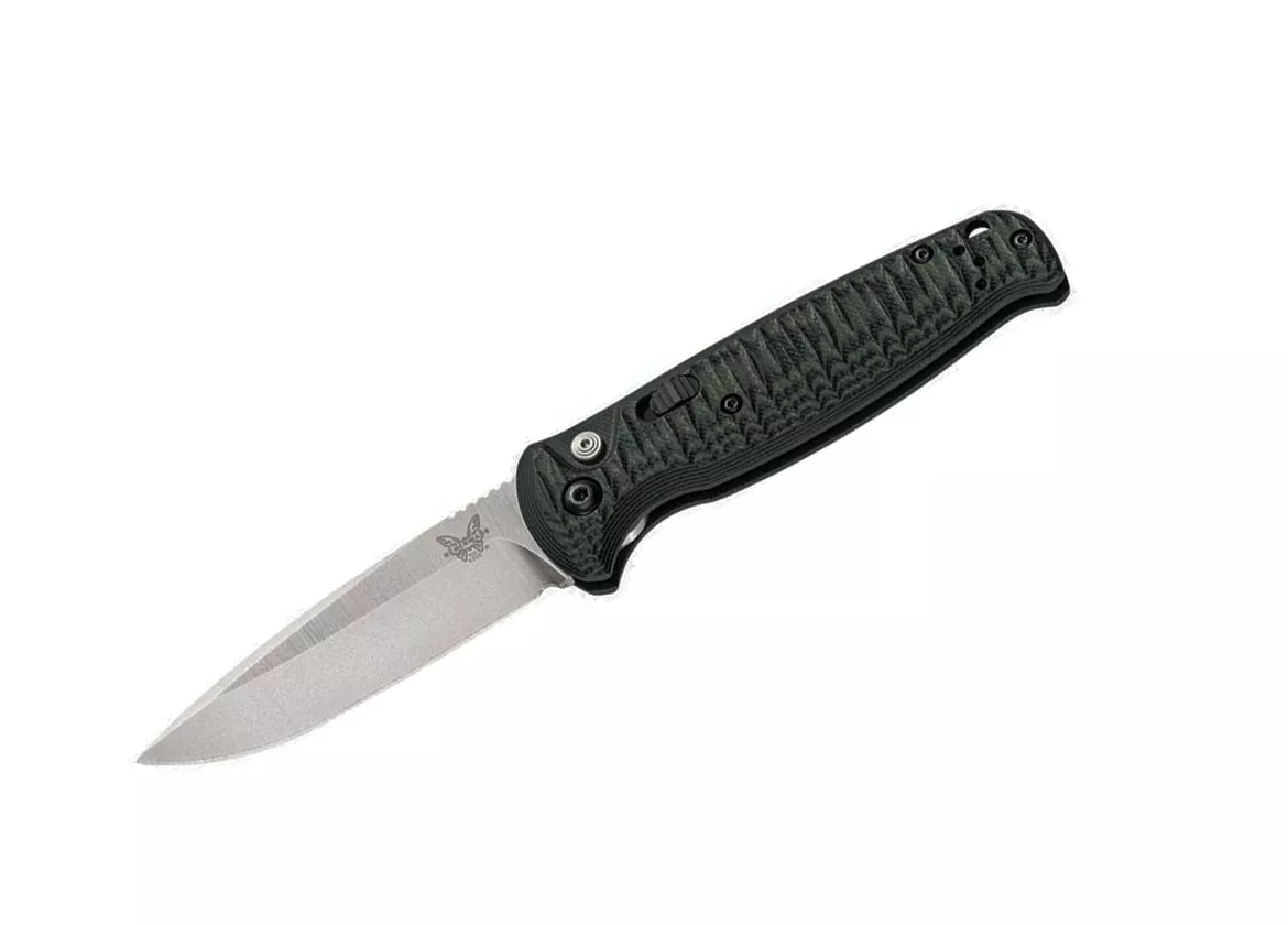 Benchmade 4300-1 CLA AUTOMATIC – 3.40″ Plain Edge Satin Finish 154CM Blade – Green/Black G-10 Handle