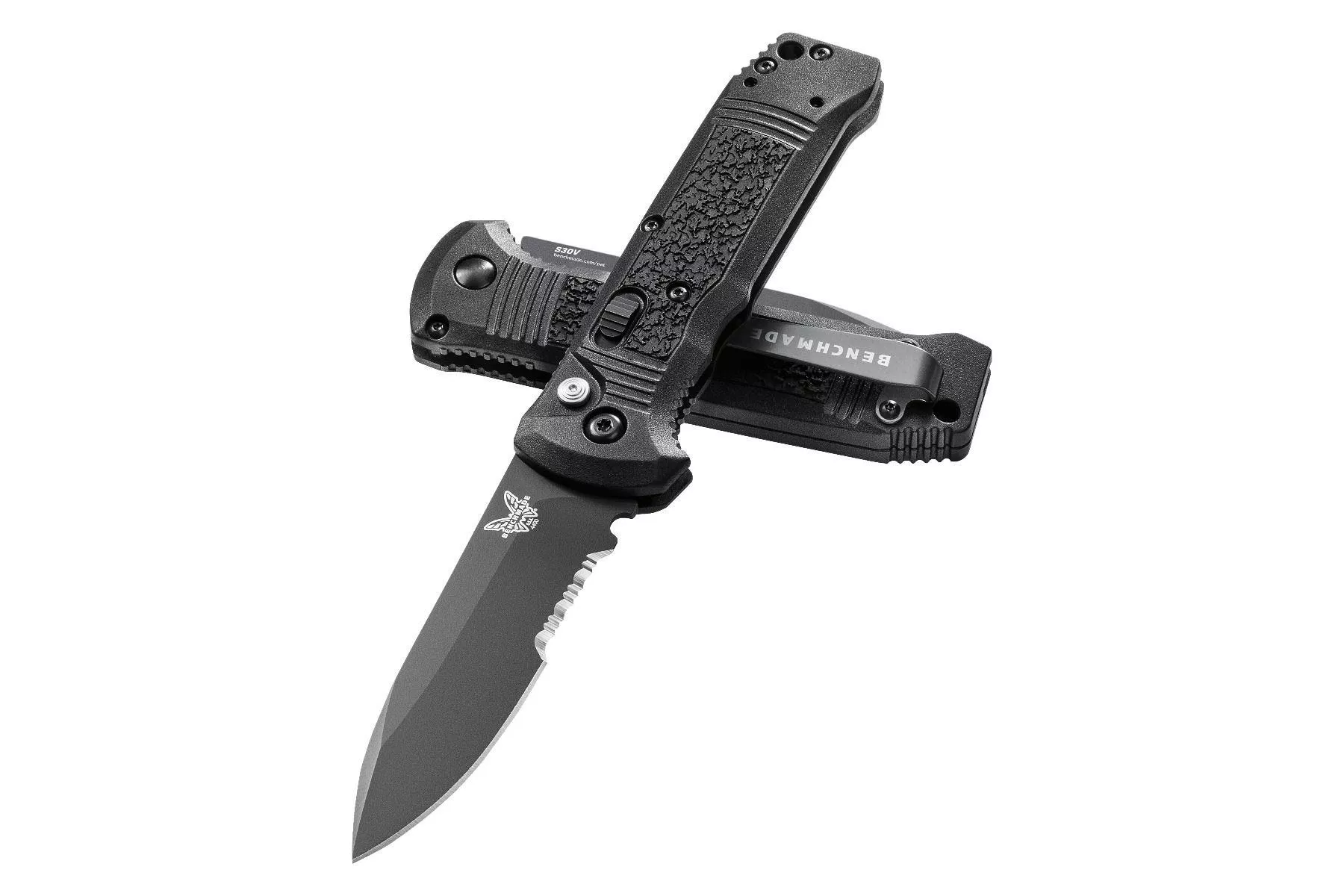 Benchmade 4400SBK Casbah AUTOMATIC – 3.4″ Black Combo Edge CPM-S30V Blade – Textured Black Grivory Handle