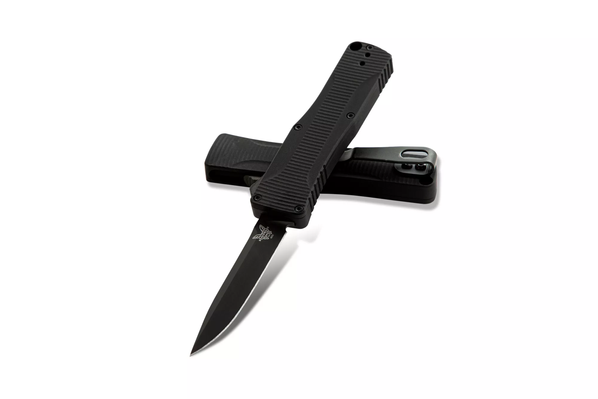 Benchmade 4850BK OM OTF AUTOMATIC, 2.48″ CPM-S30V Black DLC Clip Point Blade, Black Anodized 6061-T6 Aluminum Handle W/ Clip (Out Of Production)