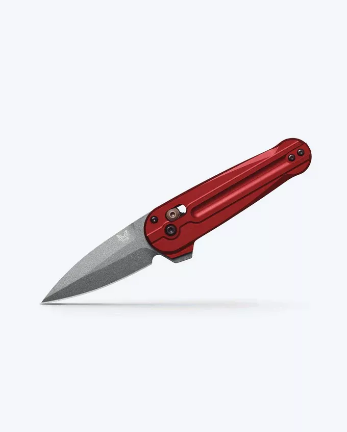Benchmade 491GY-01 Lowden AXIS Flipper Folding Knife, 2.79″ M390 Gray Cerakote Spear Point Blade, Phoenix Red Aluminum Handles W/ Clip