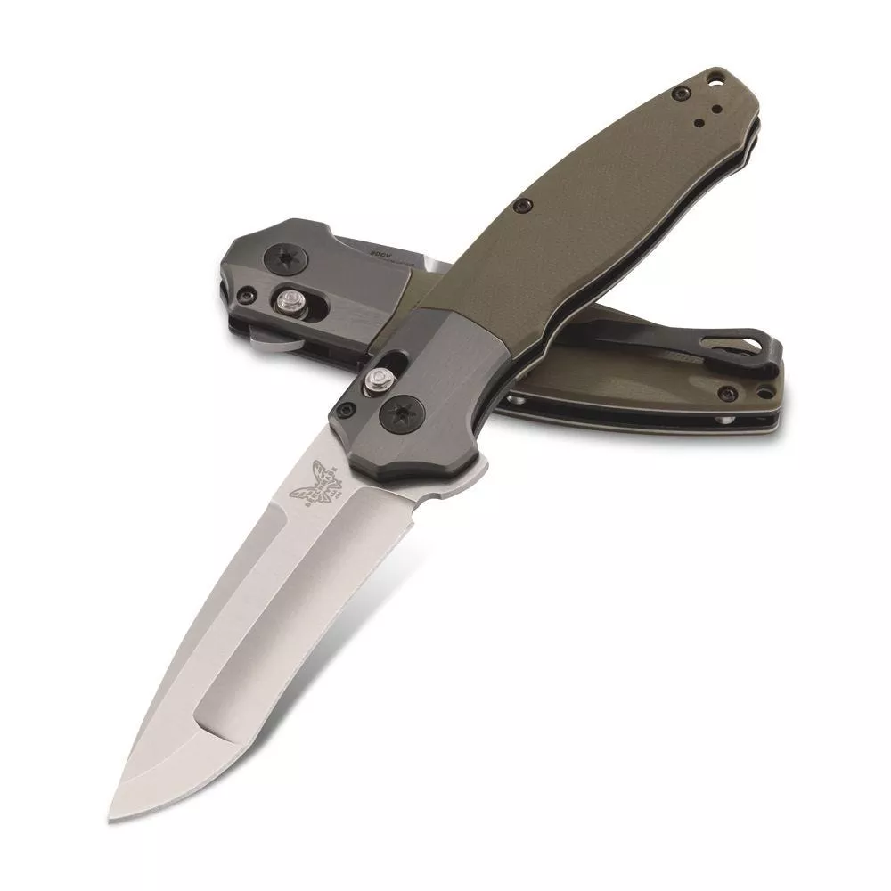 Benchmade 496 Vector AXIS-Assisted Flipper Knife 3.6″ CPM-20CV Satin Blade, Contoured OD Green G10 Handles with Aluminum Bolsters (Out Of Production)