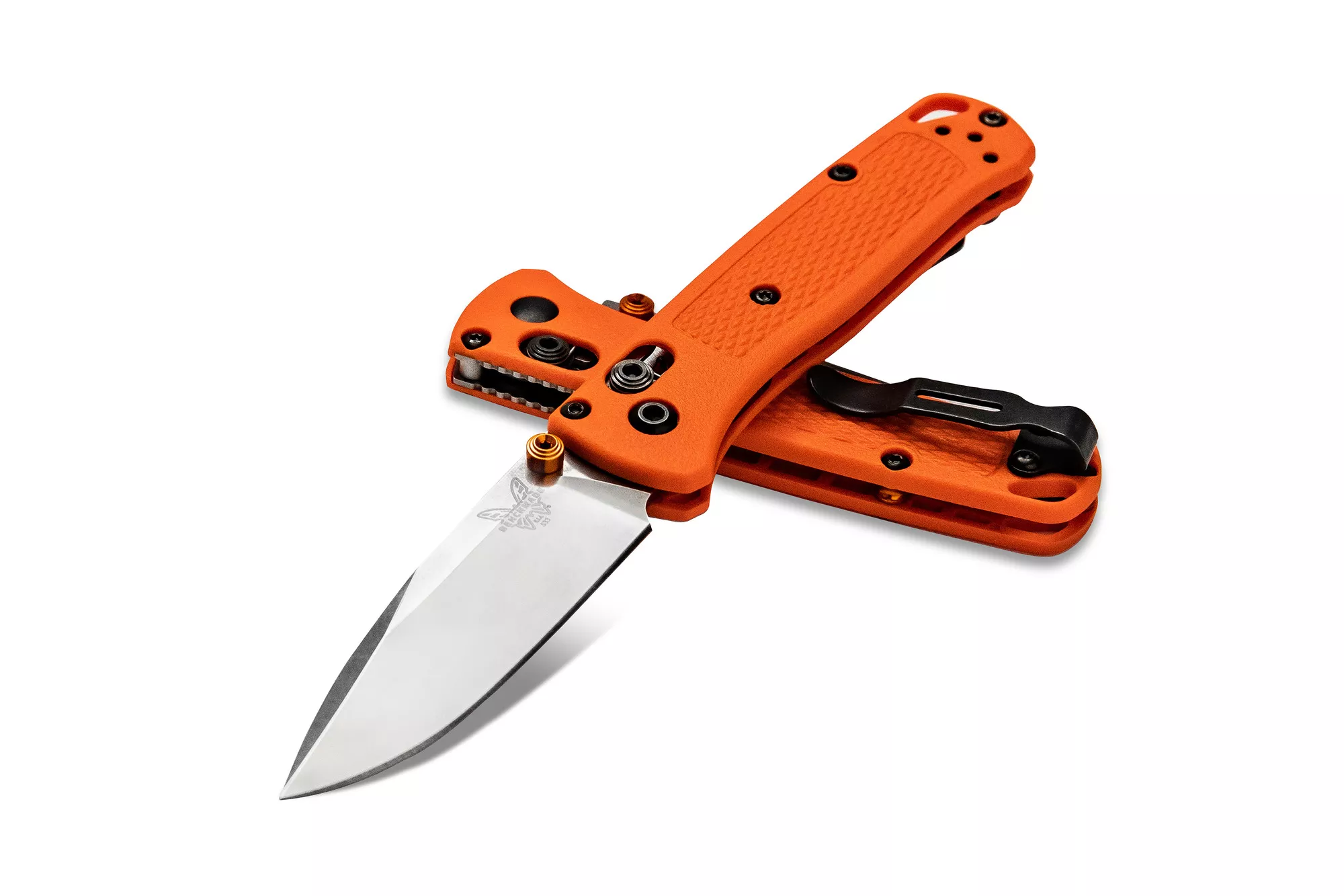 Benchmade 533 Mini Bugout – 2.82″ Plain Edge CPM-S30V Drop Point Blade Orange Grivory Handle