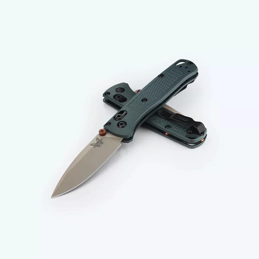Benchmade 533TN-2601 Mini Bugout Folding Knife, 2.82″ Elmax Tan Cerakote Drop Point Blade, Taiga Green Grivory Handles W/ Clip (Seasonal Production)