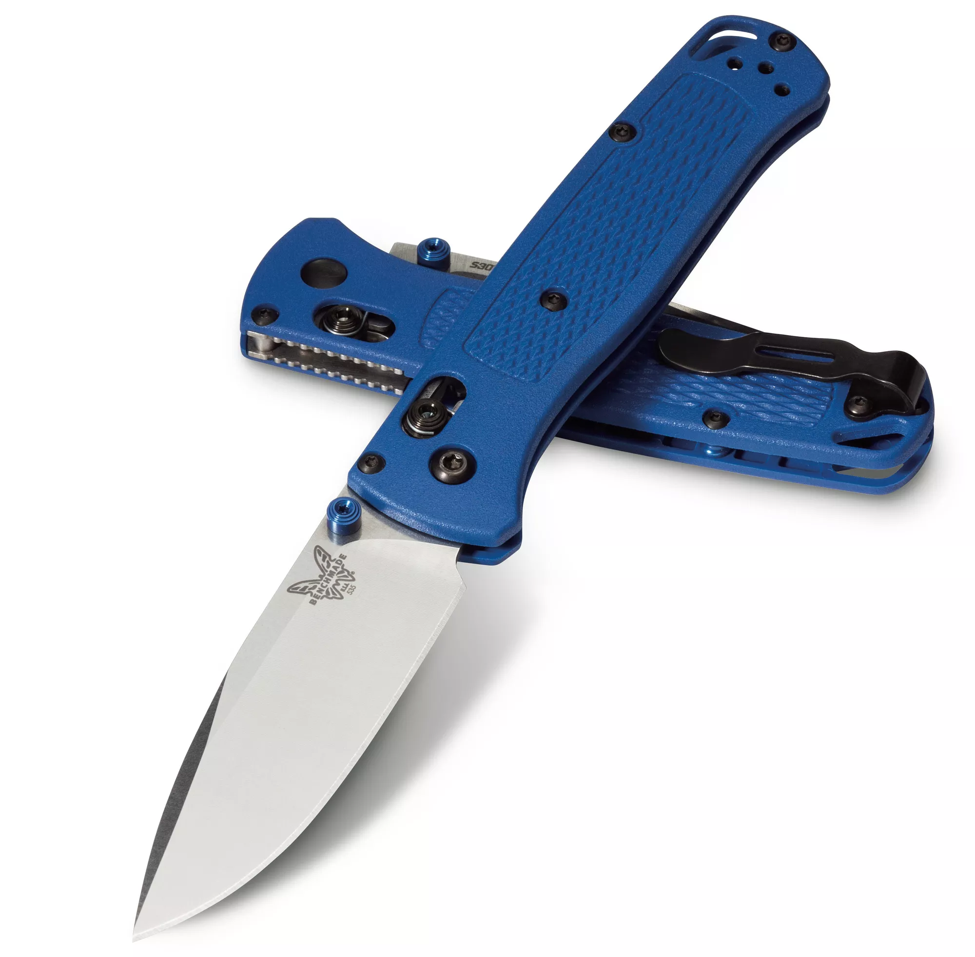 Benchmade 535 Bugout – 3.24″ Plain Edge CPM-S30V Drop Point Blade – Blue Grivory Handle