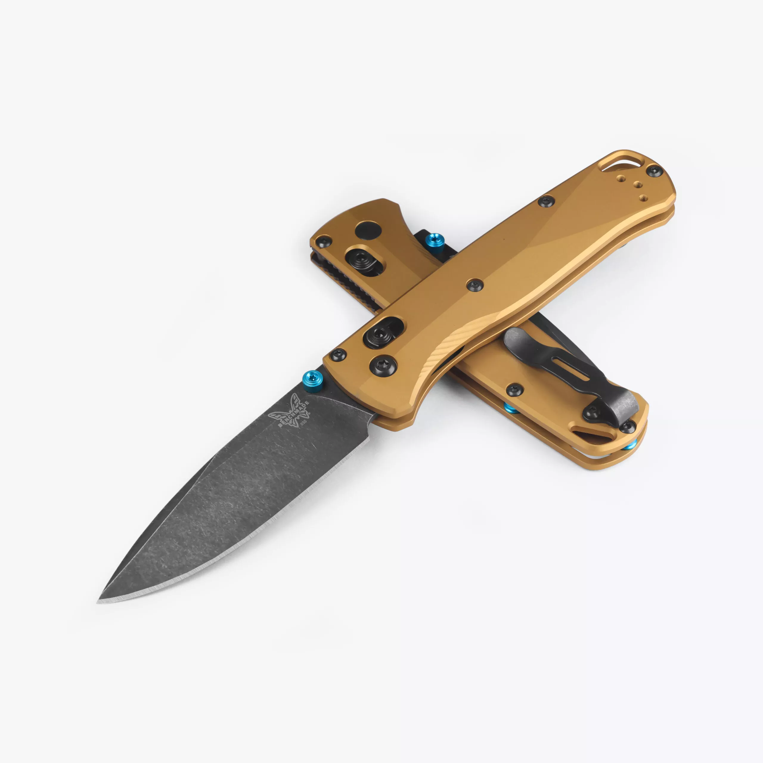 Benchmade 535BK-07 Bugout Folding Knife, 3.24″ M390 Black DLC Battlewashed Blade, Burnt Brass Aluminum Handles W/ Clip
