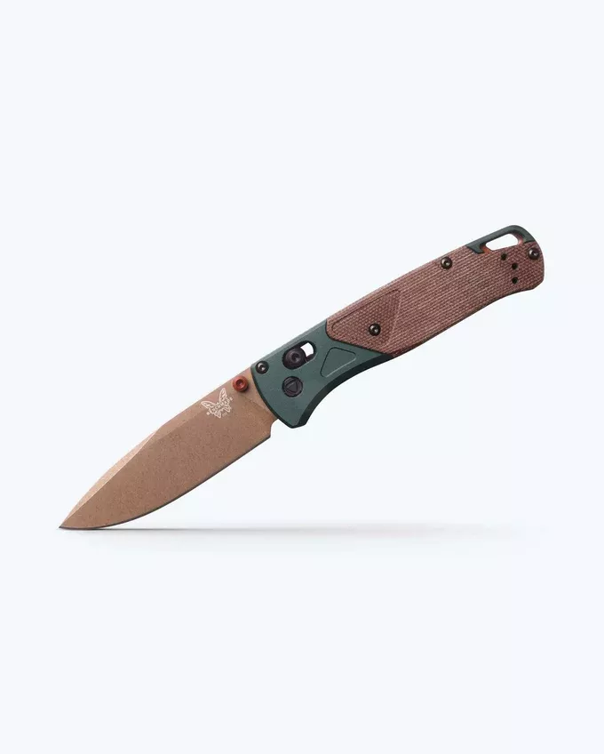 Benchmade 535FE-2602 Bugout Folding Knife, 3.24″ S90V Flat Dark Earth Battlewash PVD Blade, Taiga Green Aluminum Handles Brown Canvas Micarta Onlays W/ Clip (Seasonal)