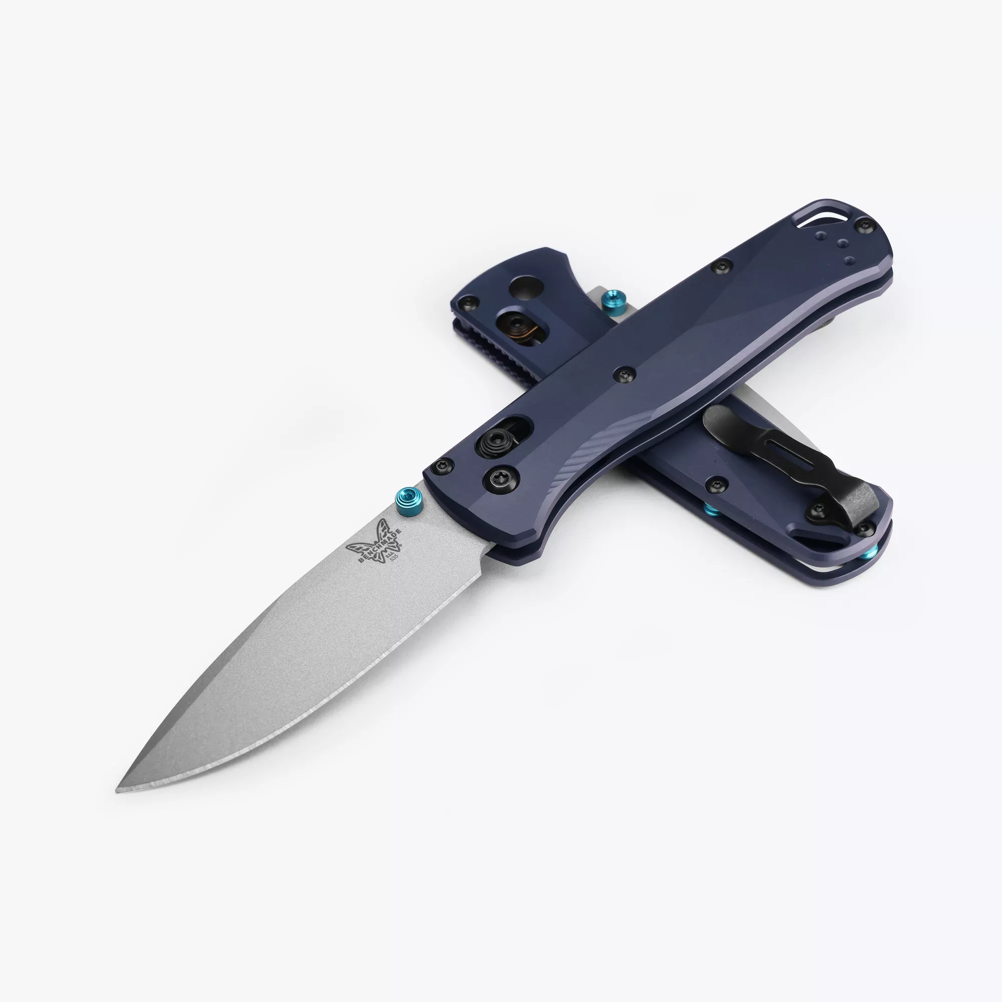 Benchmade 535SL-13 Bugout Folding Knife, 3.24″ S90V Crushed Silver Cerakote Drop Point Blade, Crater Blue Aluminum Handles W/ Clip (Seasonal)