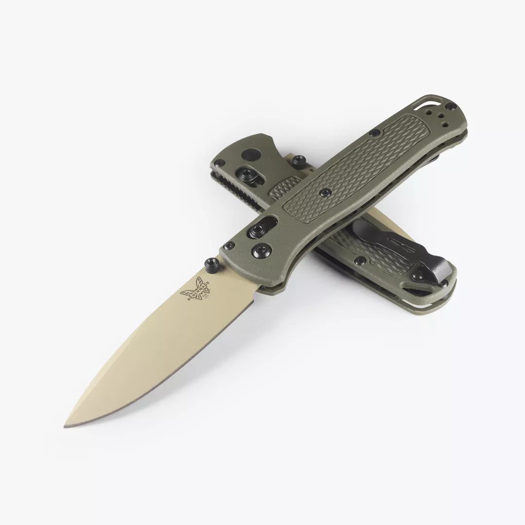 Benchmade 535TN-11 Bugout Folding Knife, 3.24″ S30V Desert Verde Cerakote Blade, Dark Olive Grivory Handles W/ Clip