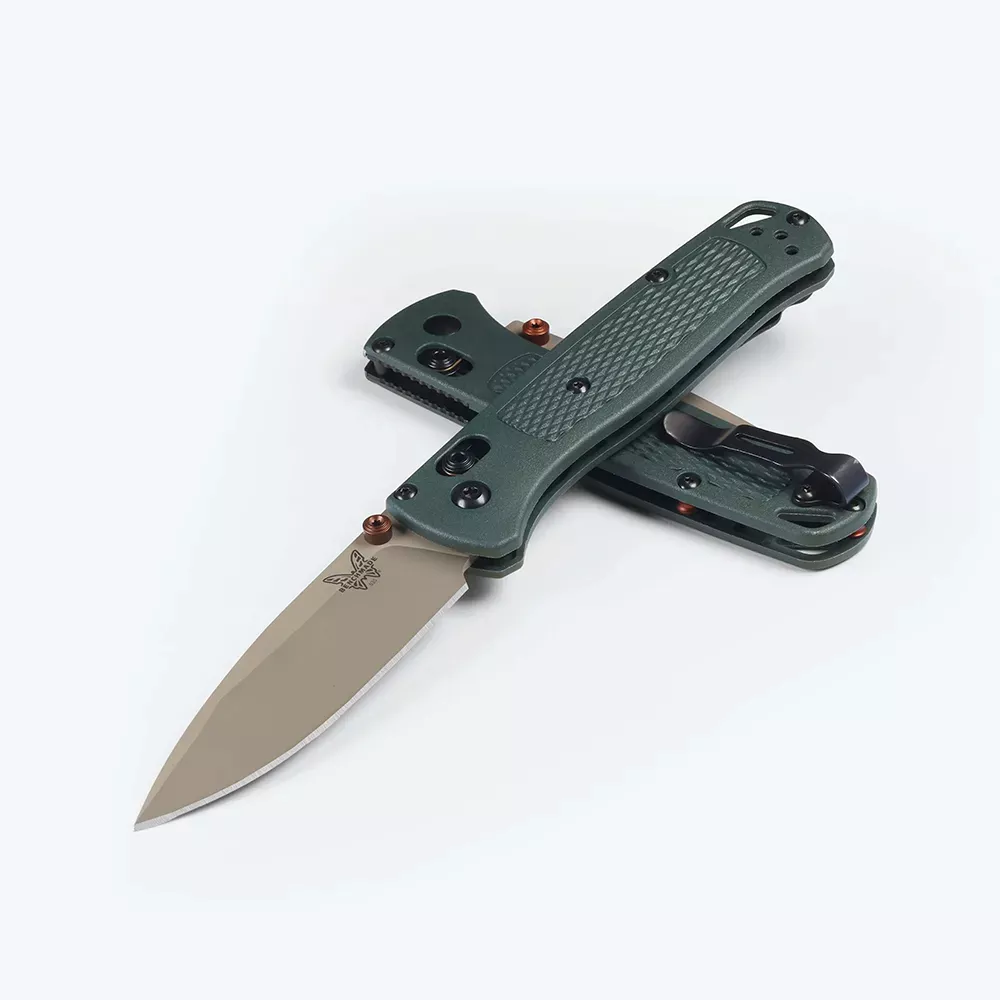 Benchmade 535TN-2601 Bugout Folding Knife, 3.24″ Elmax Tan Cerakote Drop Point Blade, Taiga Green Grivory Handles W/ Clip (Seasonal Production)