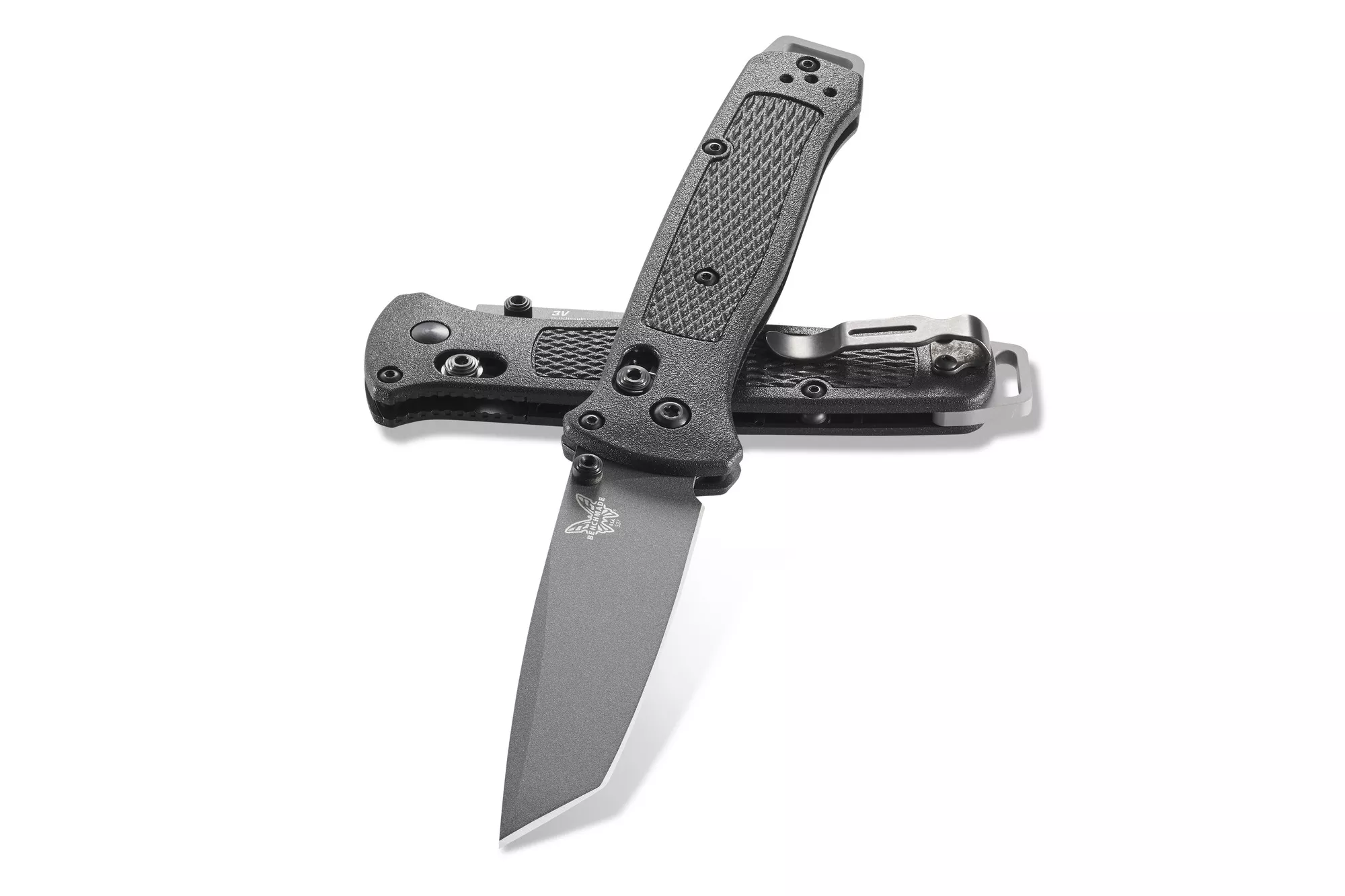 Benchmade 537GY Bailout AXIS Lock, 3.38″ Gray Cerakote Plain Edge CPM-3V Tanto Blade, Black Grivory Handles W/ Clip