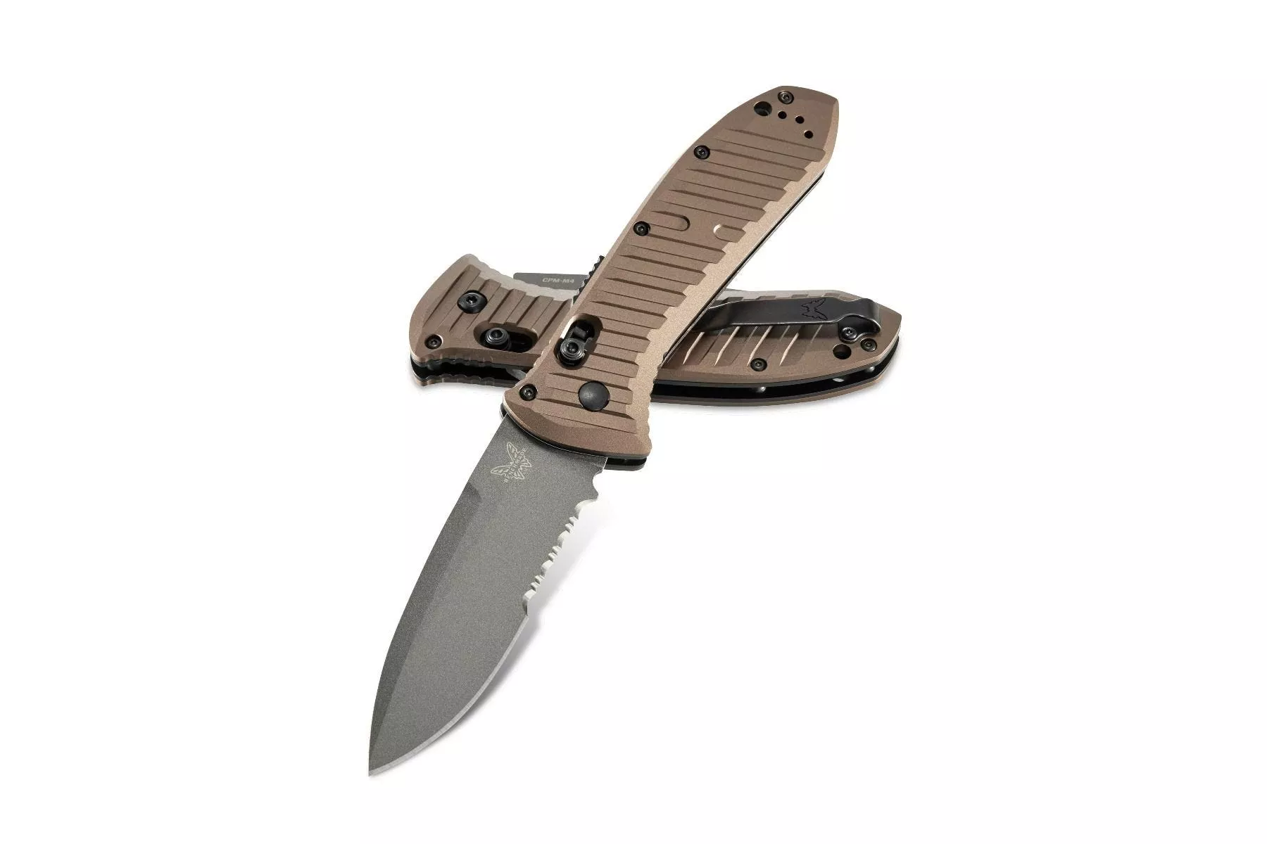 Benchmade 5700SGY-1 Presidio II AXIS AUTOMATIC – 3.72″ Combo Edge Gray Finish CPM-M4 Blade – Bronze Anodized 6061-T6 Aluminum Handle