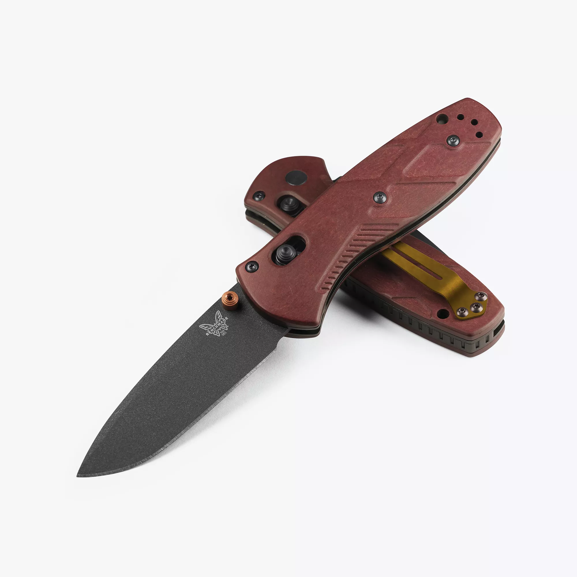Benchmade 585BK-04 Mini Barrage AXIS Assisted Open, 2.91″ S30V Black Cerakote Drop Point Blade, Redstone Richlite Handles W/ Clip