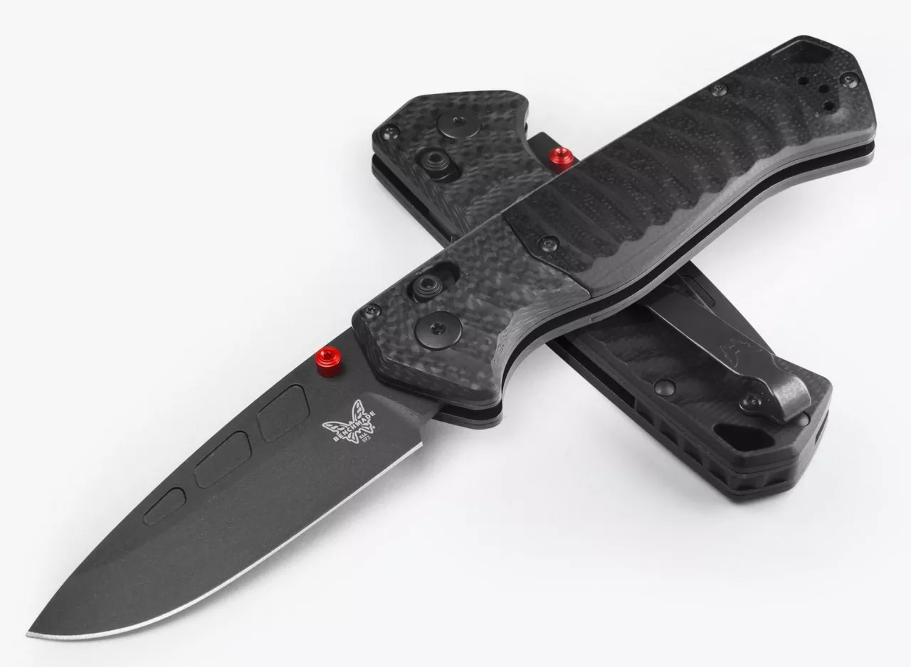 Benchmade 593BK-01 PSK Personal Survival Kit Assisted Folding Knife, 3.4″ CPM-MagnaCut Black Cerakote Drop Point Blade, Milled Black G10 Handles, Carbon Fiber Bolsters W/Clip
