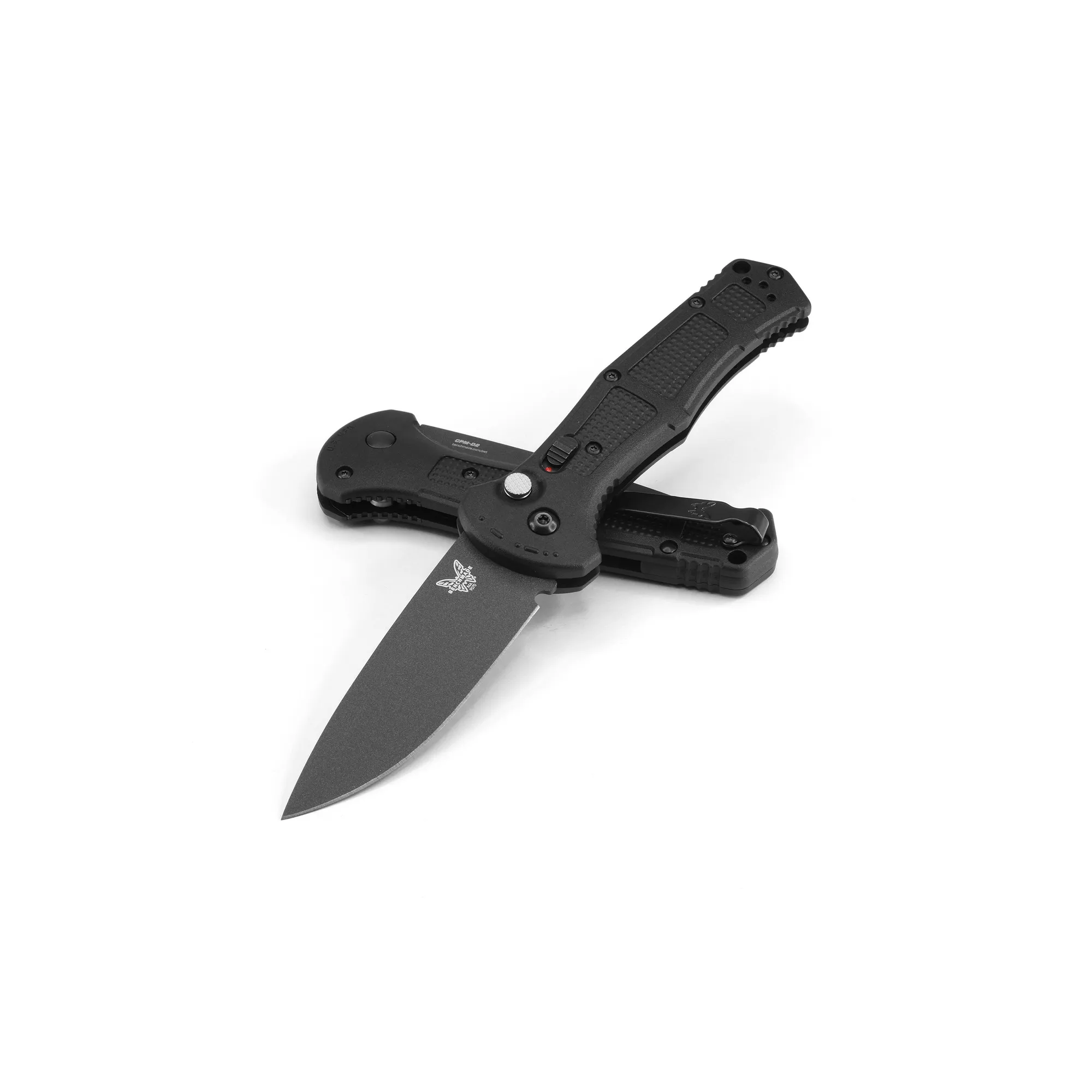 Benchmade 9070BK Claymore AUTOMATIC – 3.6″ Plain Edge Cobalt Black Finish CPM-D2 Blade – Black Grivory Handle