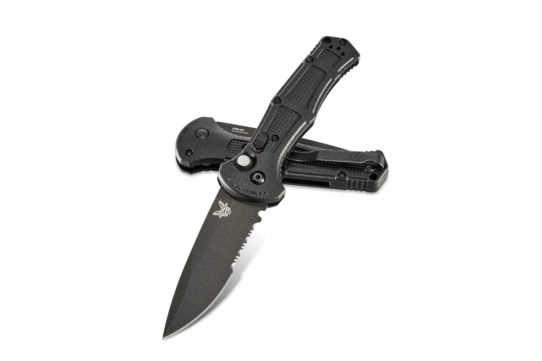 Benchmade 9070SBK Claymore AUTOMATIC – 3.6″ Combo Edge Cobalt Black Finish CPM-D2 Blade – Black Grivory Handle