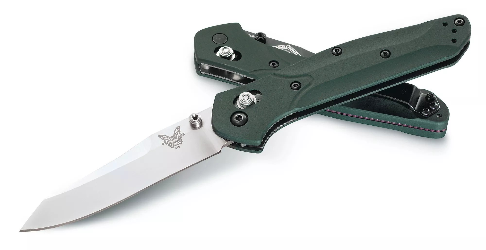 Benchmade 940 Osborne AXIS – 3.4″ Satin Finish Plain Edge CPM-S30V Reverse Tanto Blade – Green Anodized 6061-T6 Aluminum Handle