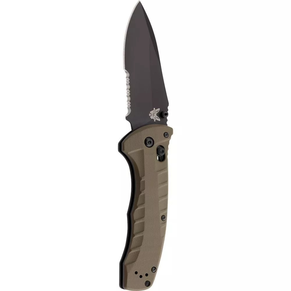 Benchmade 980SBK Turret AXIS Folder – 3.7″ Black Combo Edge CPM-S30V Blade – OD Green G-10 Handle (Out Of Production)