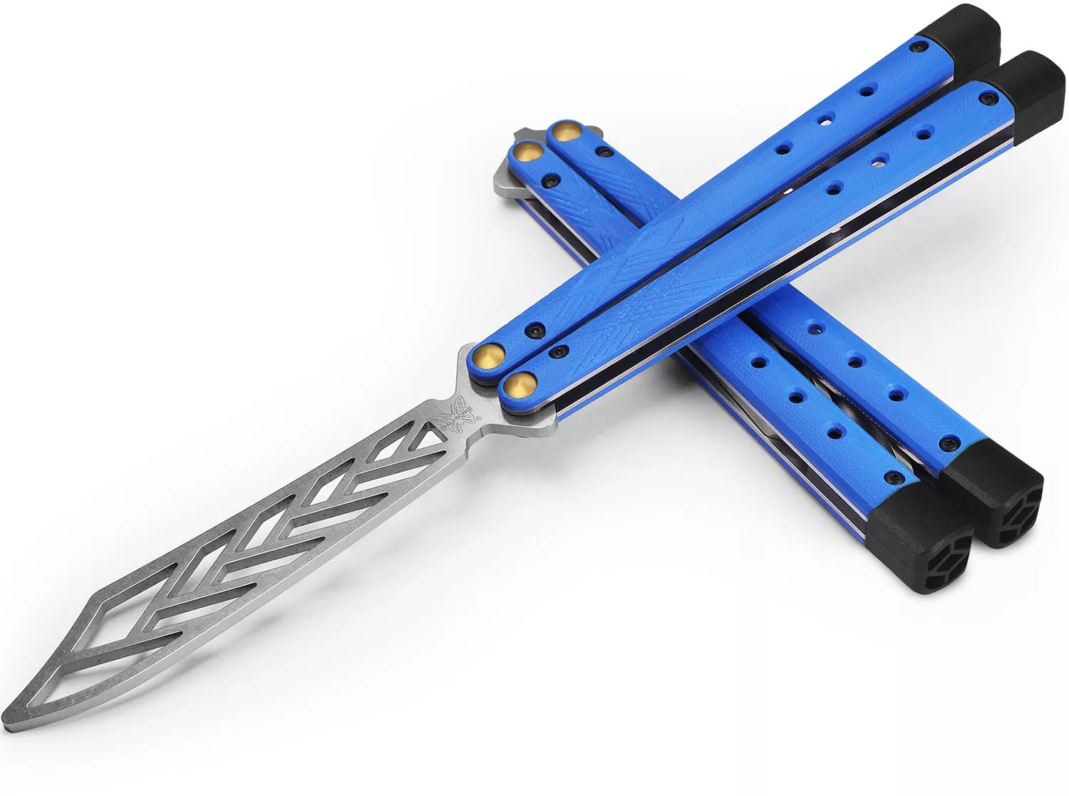 Benchmade 99T Necron Balisong Butterfly Trainer Knife, 4.59″ 440C Unsharpened Scimitar Blade, Blue G10 Handles W/ Adjustable Tungsten Weights