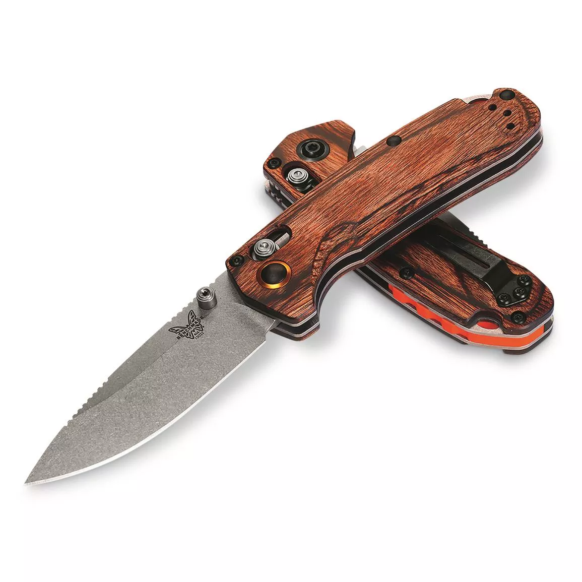 Benchmade Hunt 15032 North Fork Folding Knife 2.97″ S30V Stonewashed Drop Point Blade, Dark Brown Stabilized Wood Handles W/ Clip