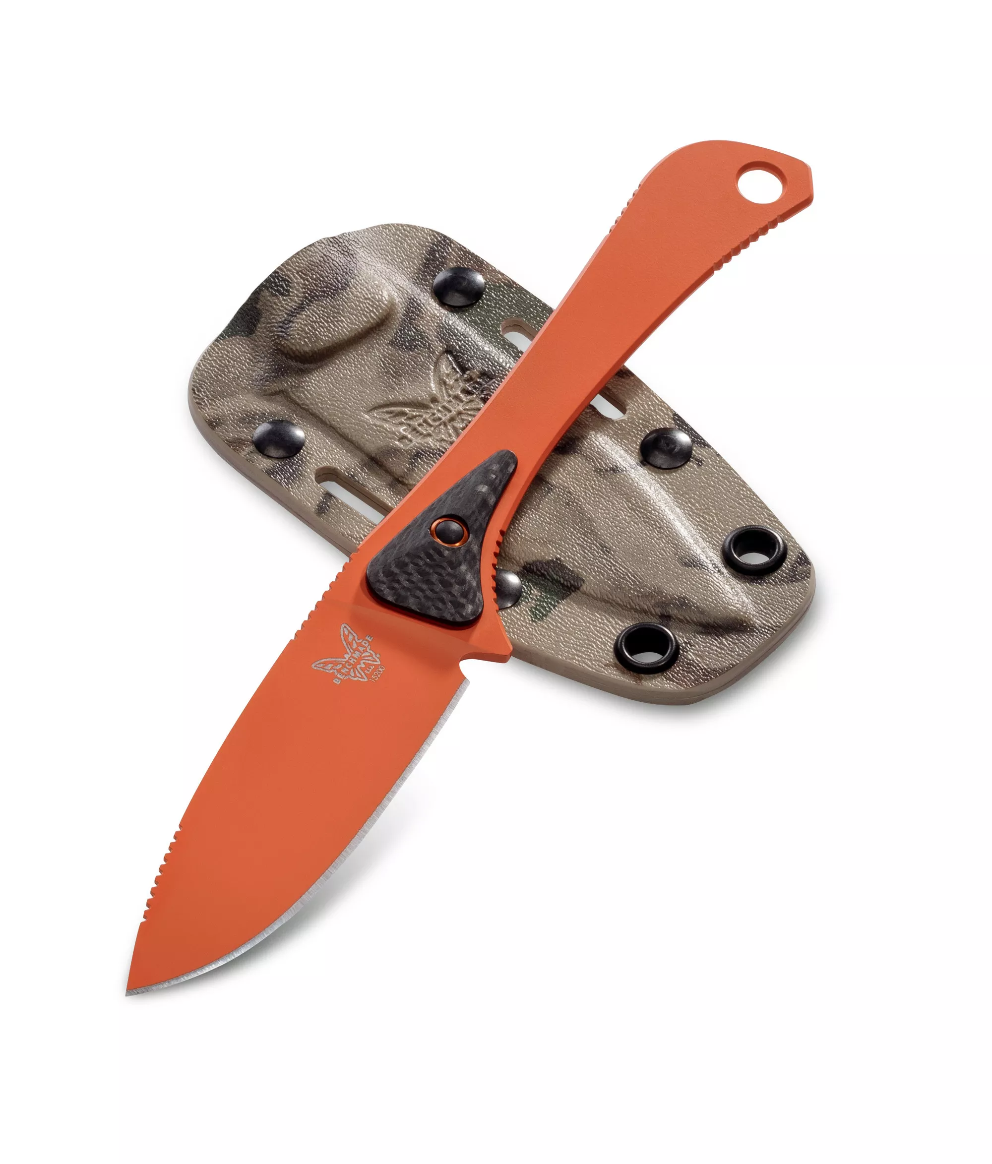 Benchmade HUNT 15200ORG Orange Altitude Fixed Blade – 3.08″ CPM-S90V Drop Point Blade – Carbon Fiber/G-10 Micro Scales – Camo Kydex Sheath