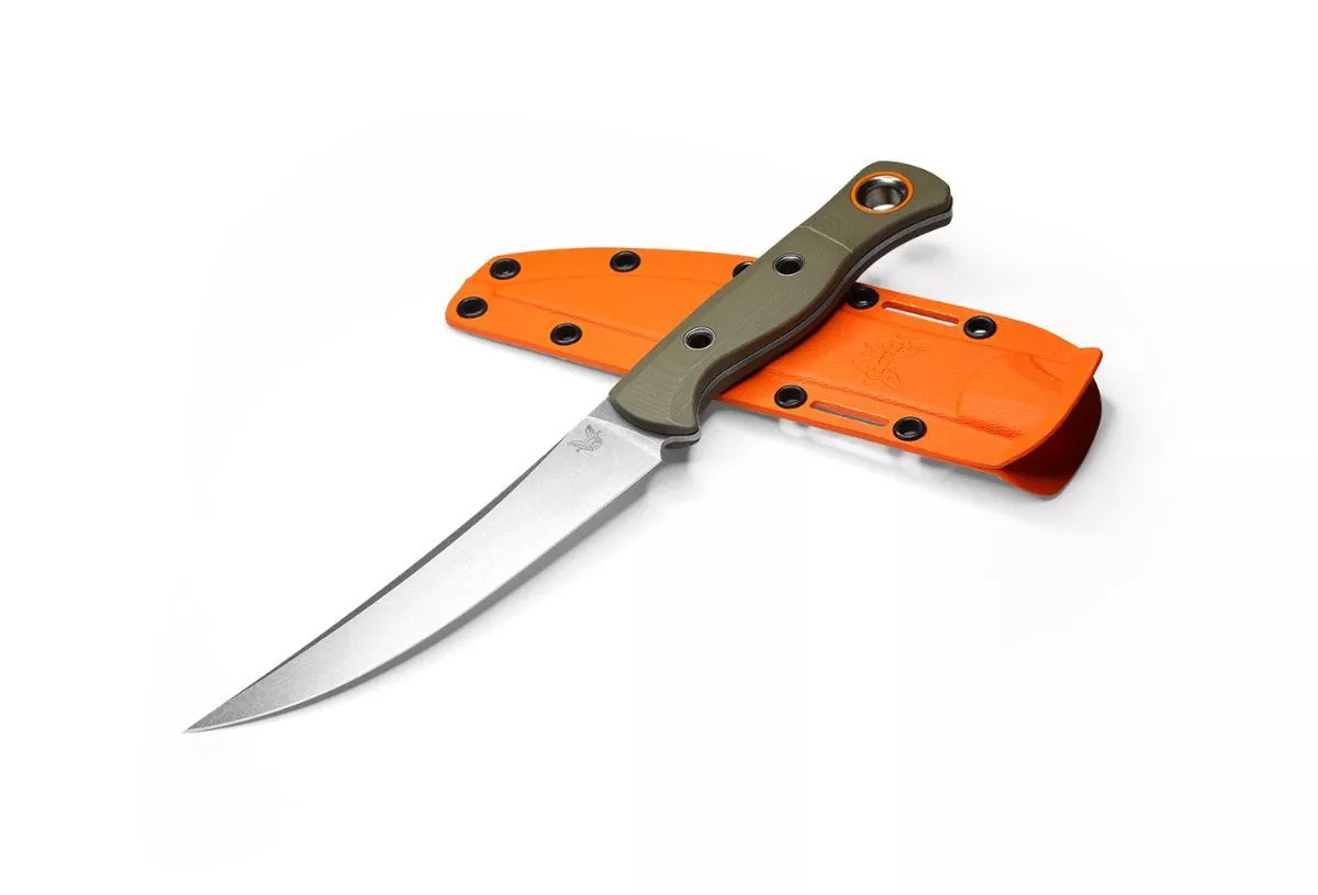 Benchmade Hunt 15500-3 Meatcrafter Fixed Blade Knife, 6.08″ CPM-S45VN Blade, OD Green G-10 Handles, Boltaron Sheath
