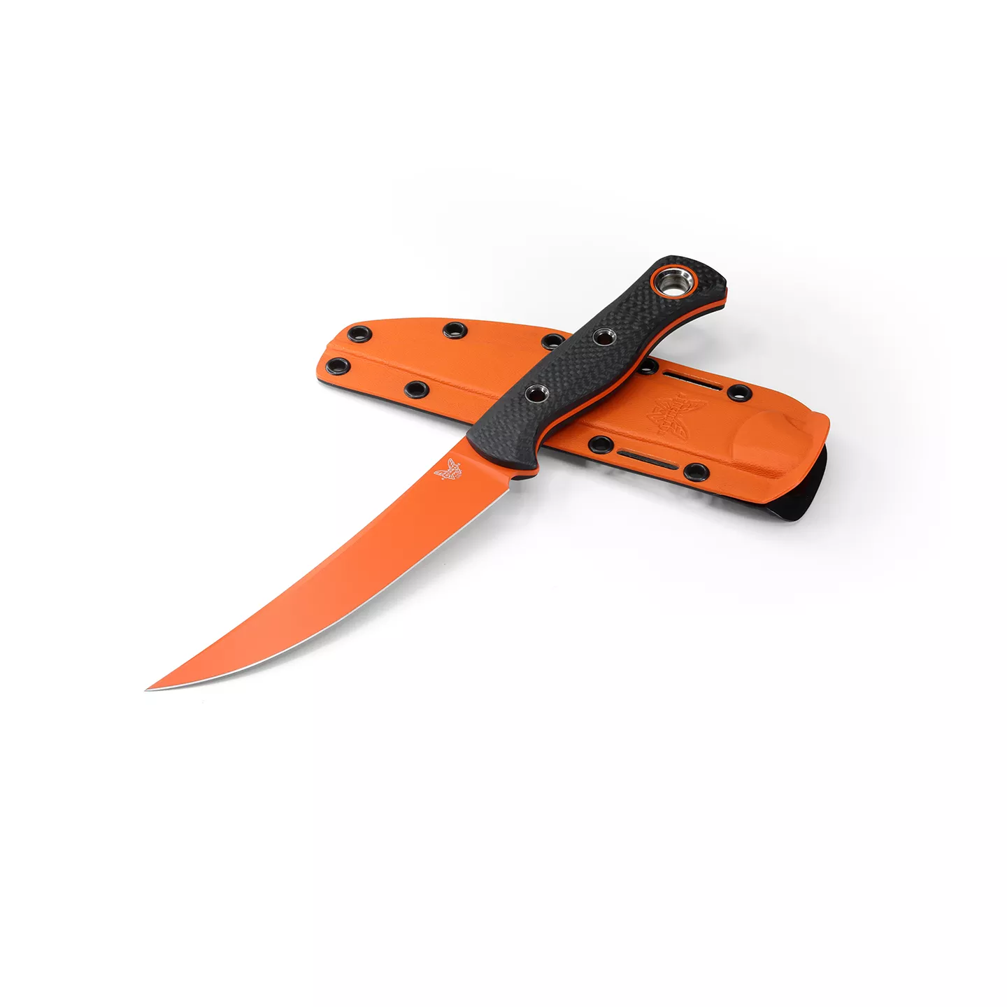 Benchmade Hunt 15500OR-2 Meatcrafter Fixed Blade Knife, 6.08″ CPM-S45VN Orange Cerakote Blade, Carbon Fiber Handles, Boltaron Sheath (Out Of Production)