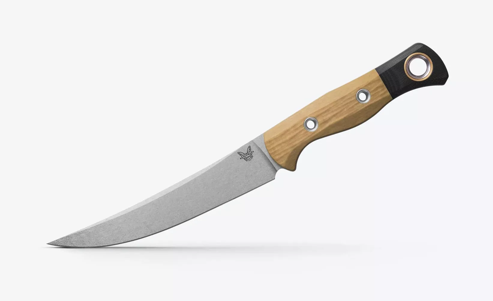Benchmade Hunt 4050-02 Meatcrafter Fixed Blade Knife, 6.08″ CPM-154 Stonewashed Trailing Point Blade, Maple Valley Richlite and Black G10 Handles W/ Sheath