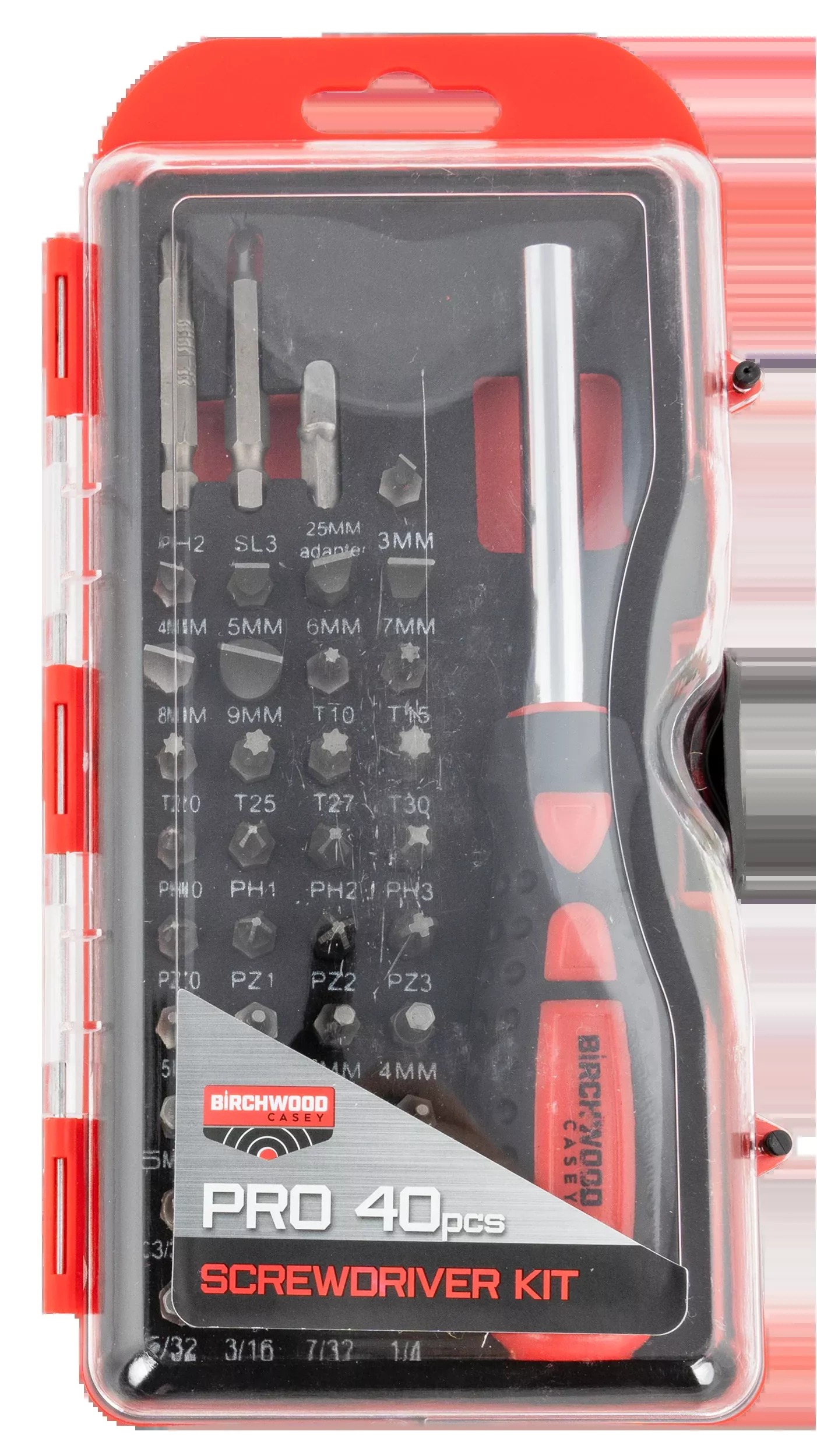Birchwood Casey Pro Screwdriver Set, 40-Piece Gunsmithing Kit with Slotted/Phillips/Torx/Hex Bits PROSDS