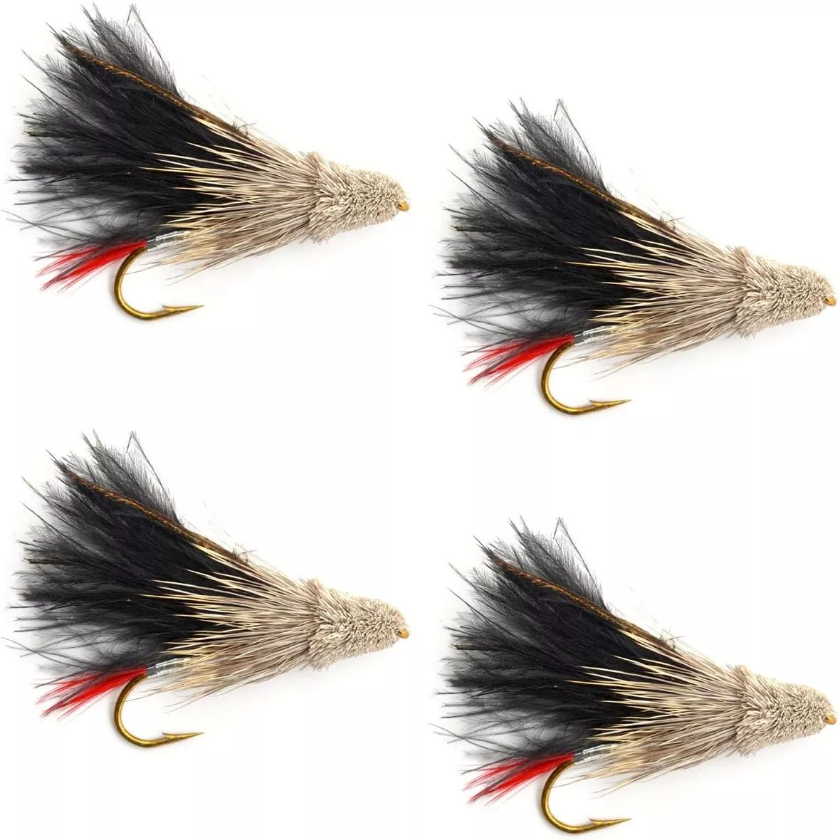 Black Marabou Muddler Minnow Streamer Flies - 4 Fly Fishing Flies - Hook Size 4